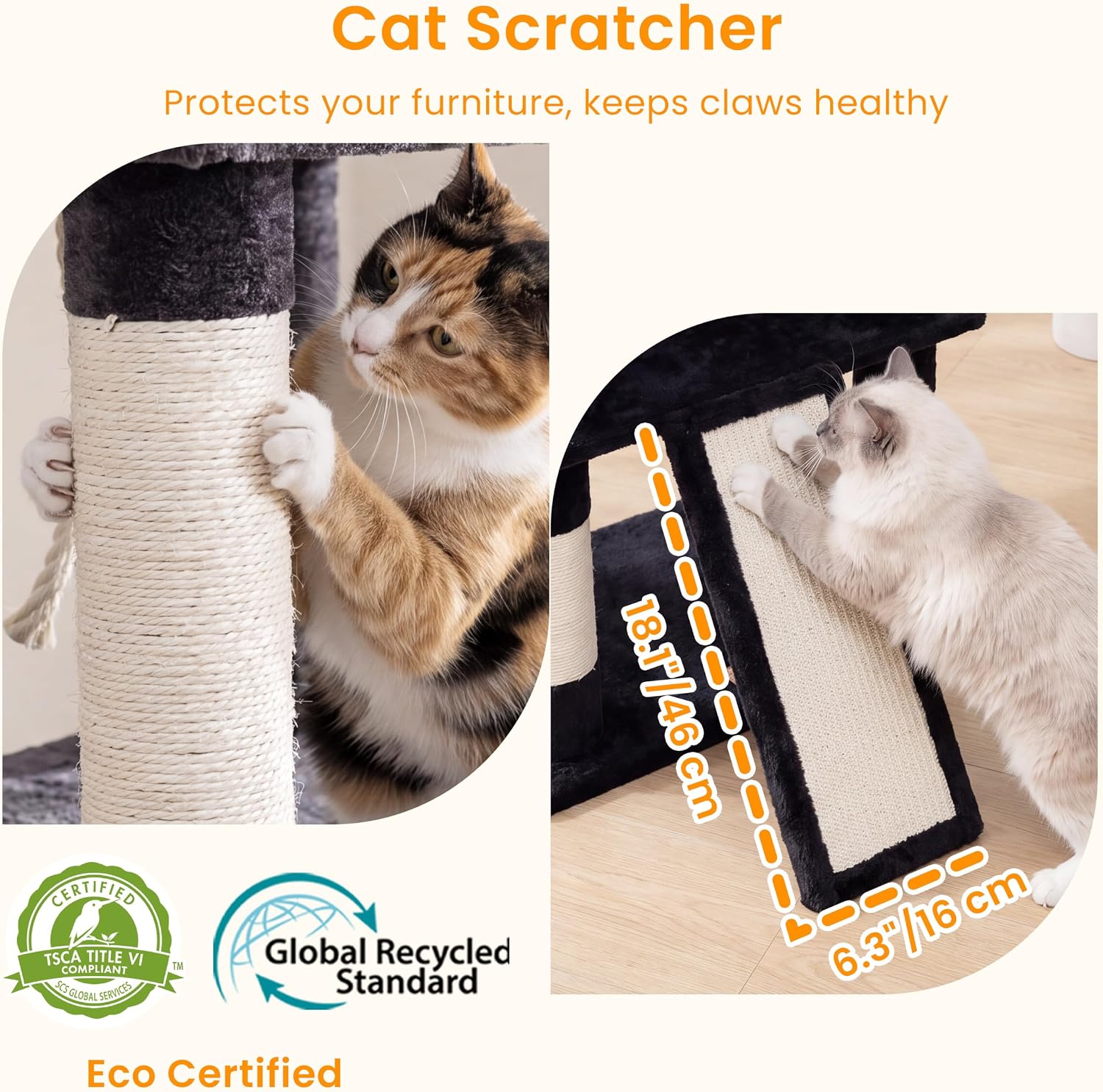 Detalle 2 de Heybly HCT033G 78.7-Inch Cat Tree with 5 Levels and Plush Perches