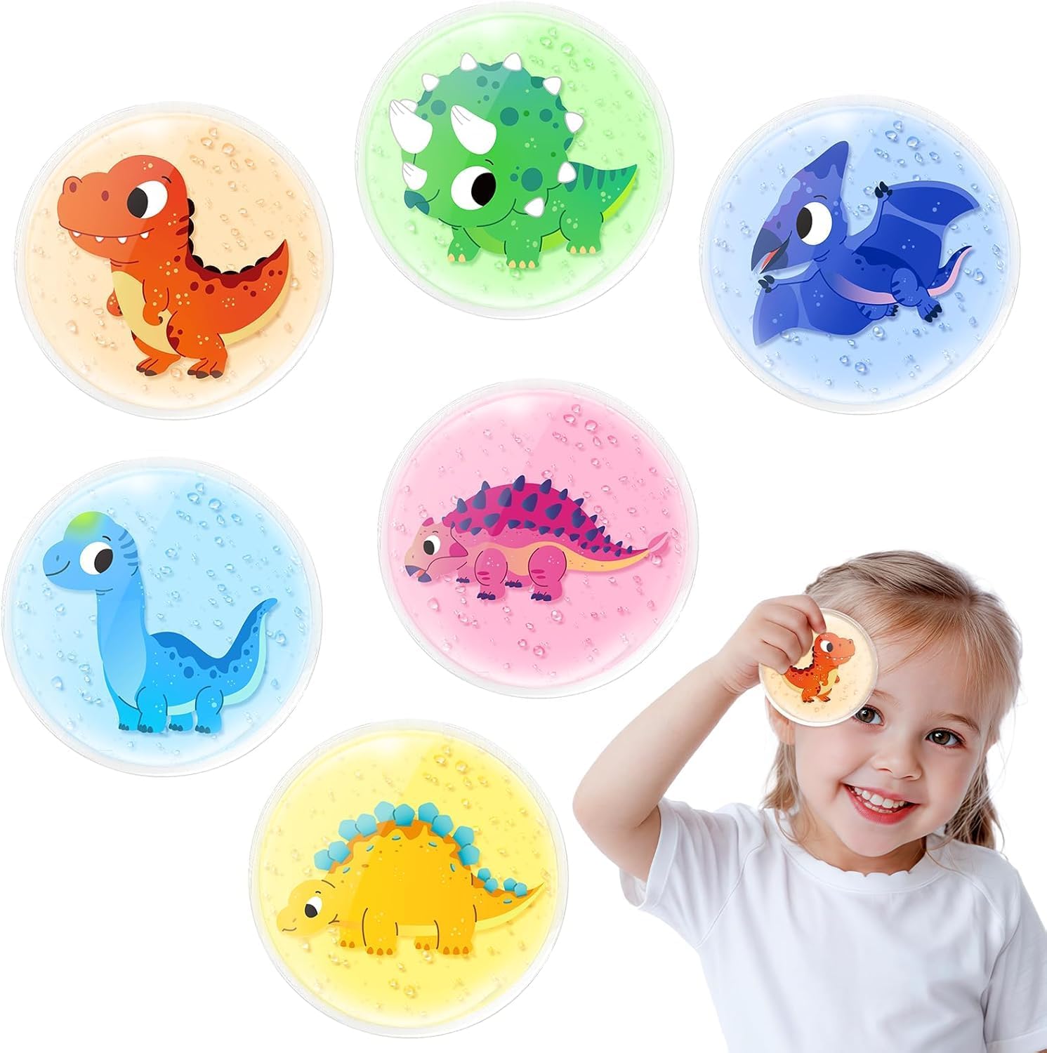 Comfytemp set da 6 borse del ghiaccio riutilizzabili per bambini con impacchi caldi e freddi a tema dinosauro