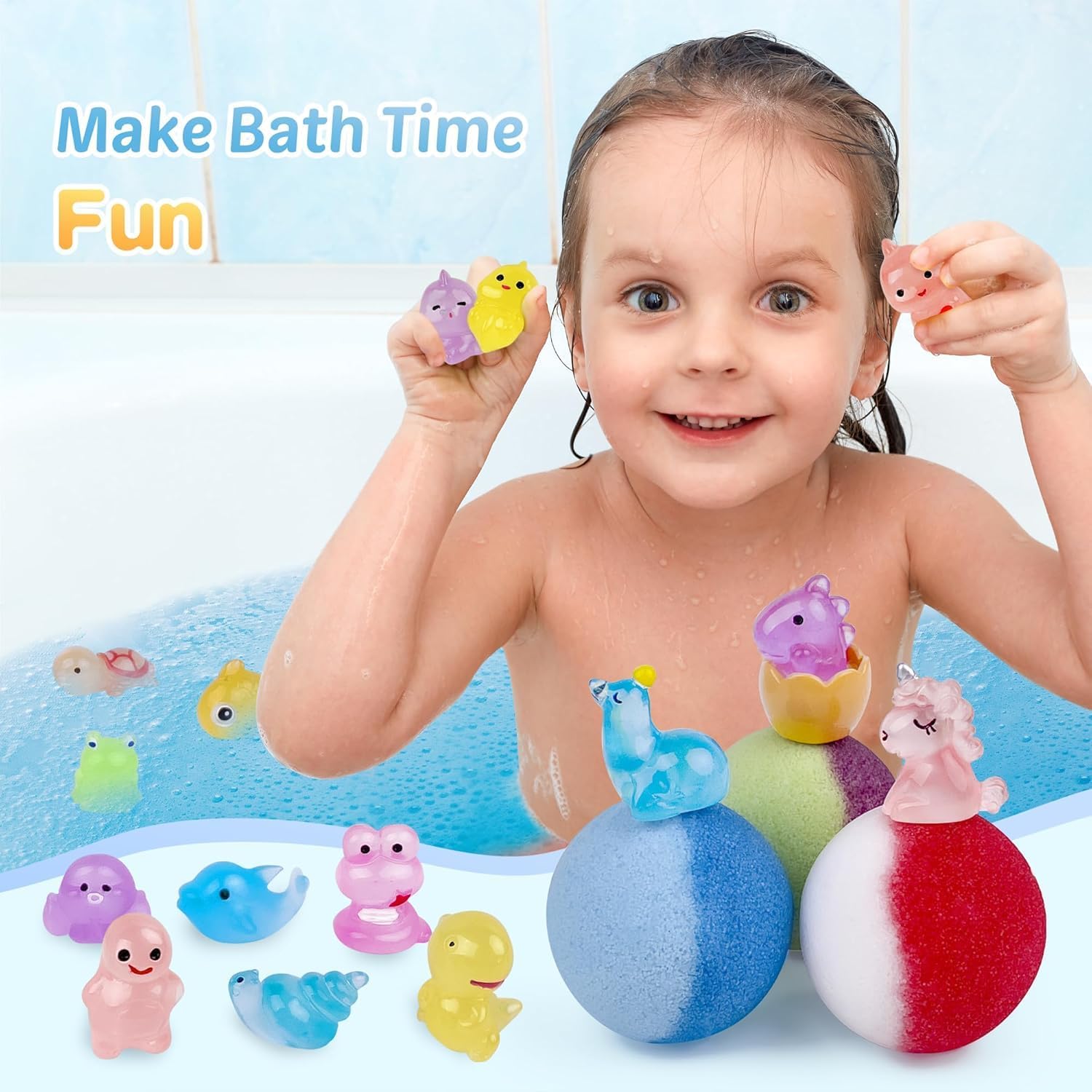 Detalle 2 de Bath Bombs for Kids: 24 Glow‑In‑The‑Dark Surprise Bath Fizz with Natural Colour