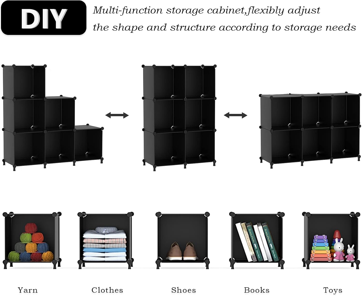 Thumbnail 5 de AWTATOS ULPZ002 6-Cube Storage Organizer, Black Plastic Stackable Shelves