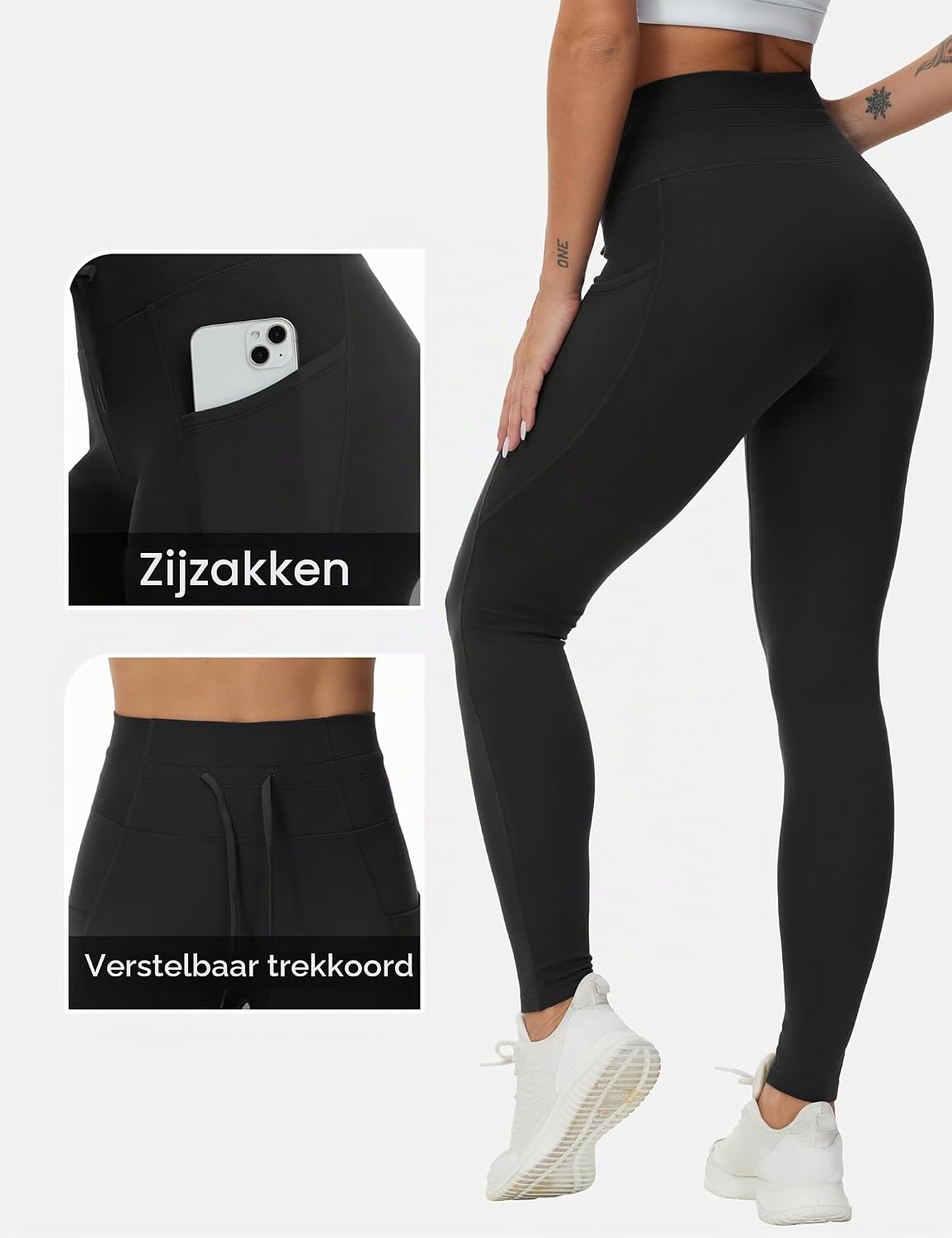 Detalle de THE GYM PEOPLE sportlegging met hoge taille, verstelbaar koord en 2 zakken