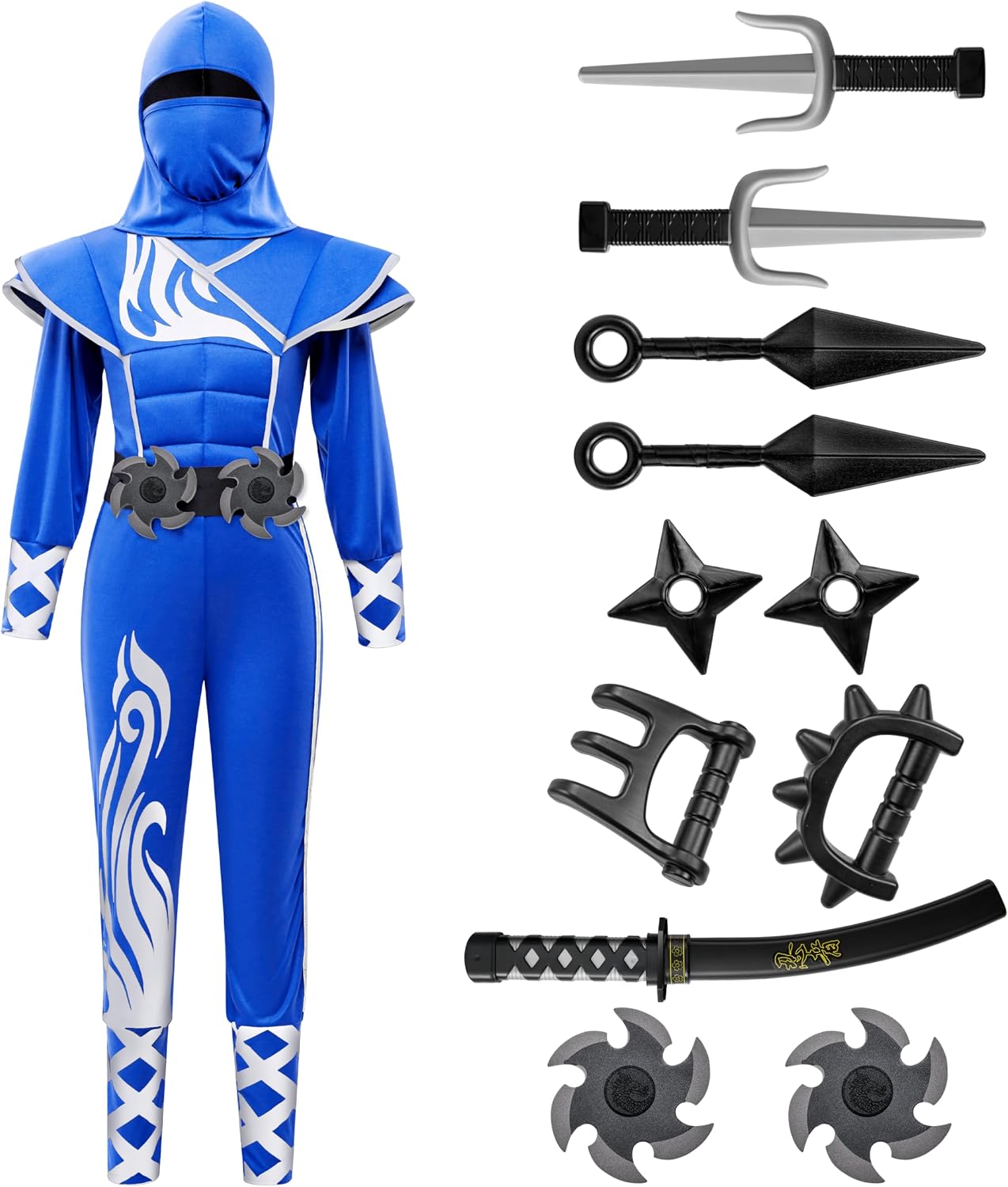 Detalle de Spooktacular Creations Blue Ninja Stealth Flame Costume - Child Costume Set