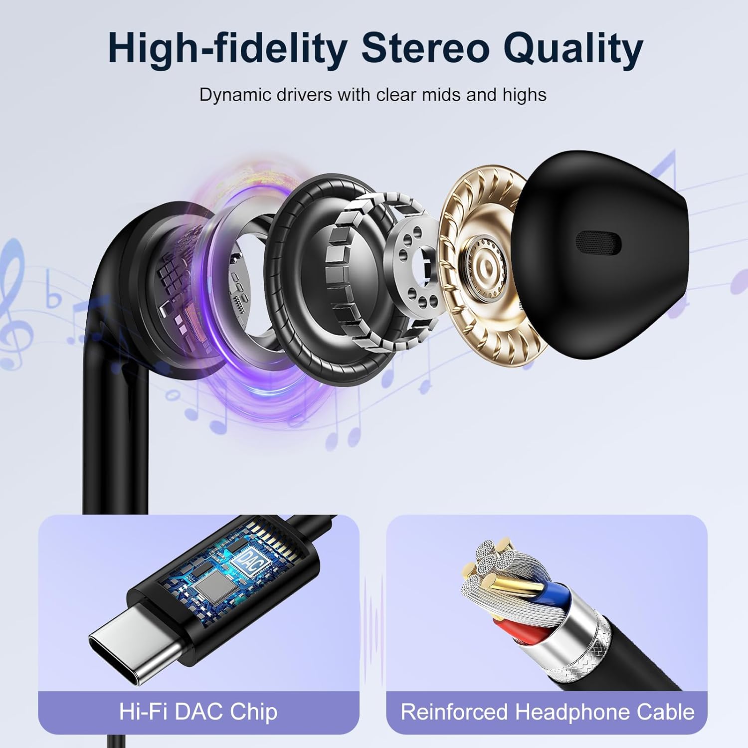 Thumbnail 2 de AILKIN USB-C Kopfhörer mit Kabel – In-Ear Headset mit Mikrofon, kompatibel mit Samsung Galaxy, iPhone und Google Pixel