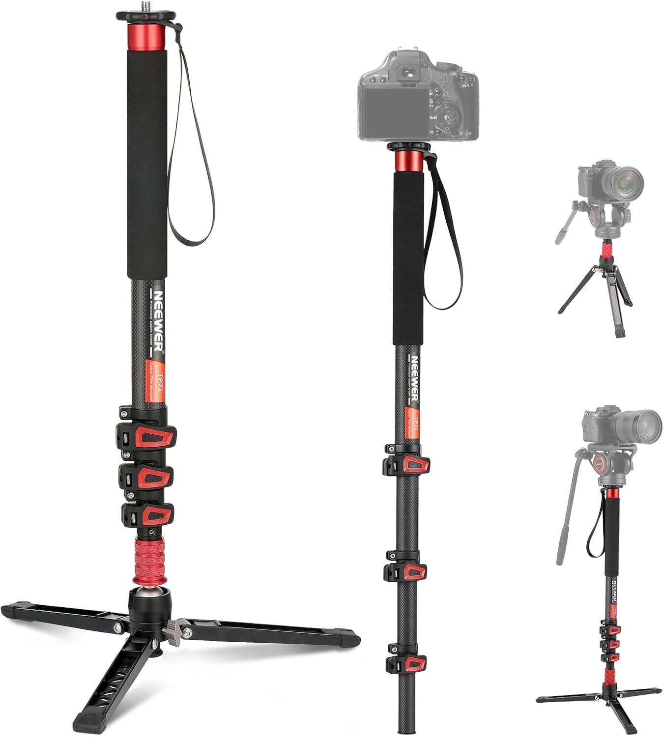 Detalle de NEEWER 67.7" Camera Monopod Stand (TP71) – Lightweight Carbon Fibre with Detachable Base