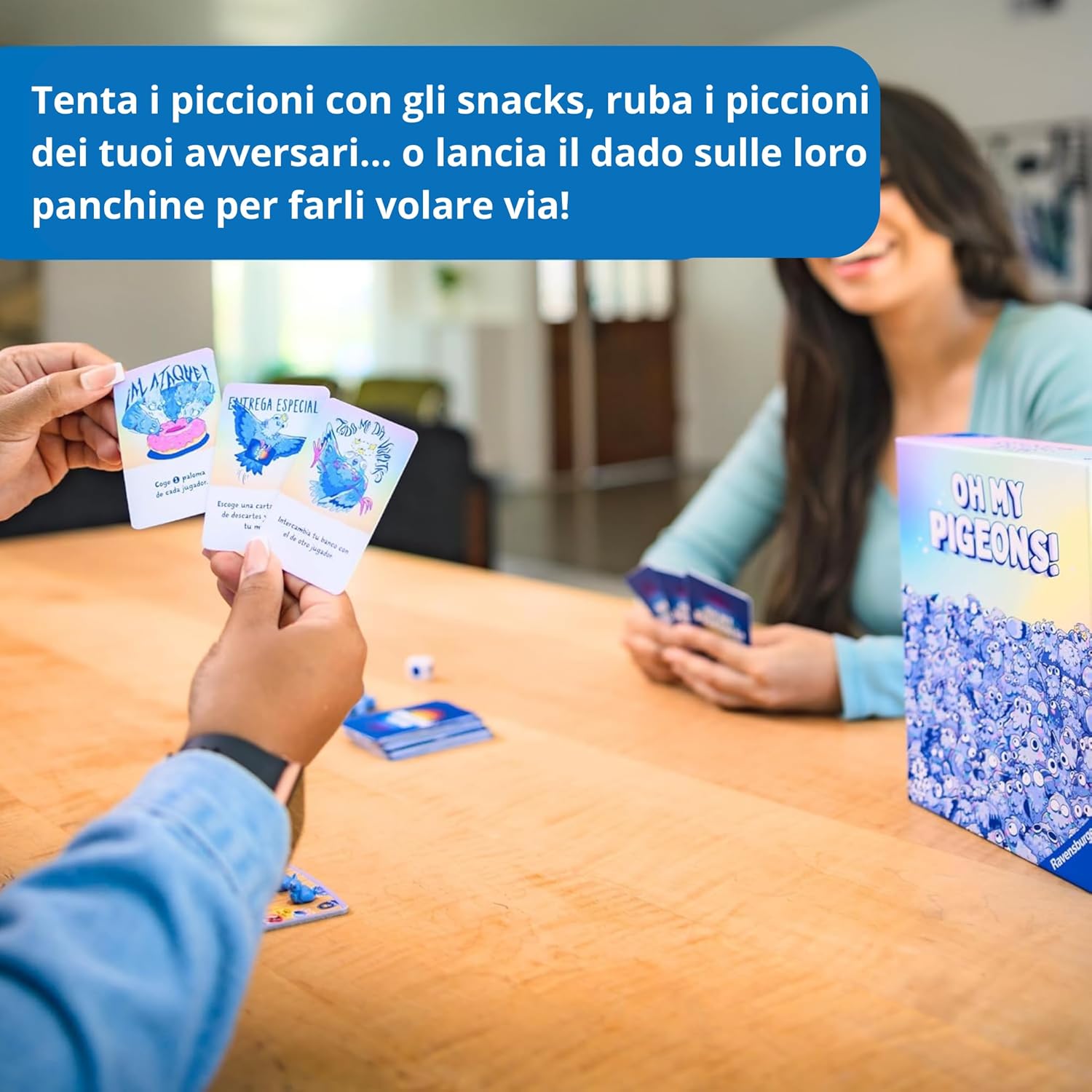Detalle de Ravensburger Oh My Pigeons – gioco di carte per 2-5 giocatori, versione italiana