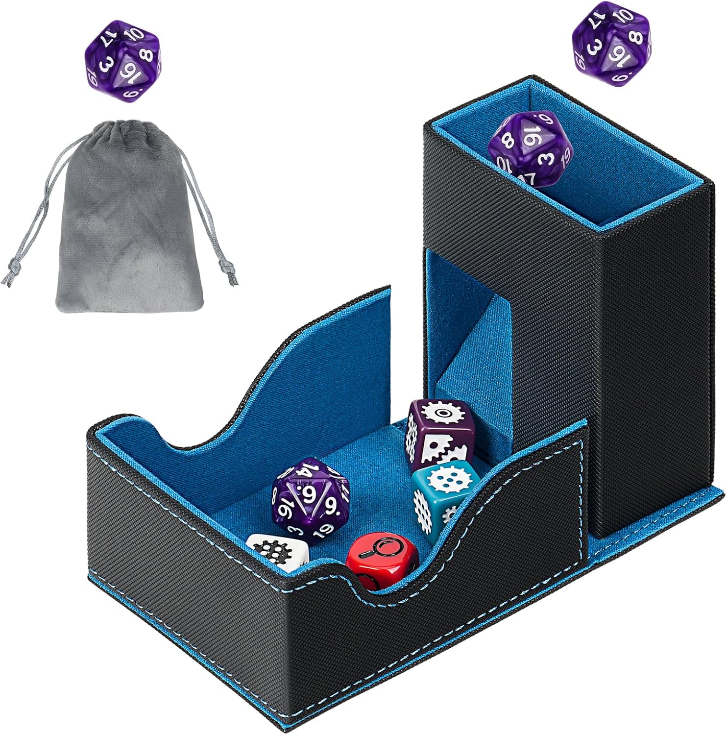 Thumbnail 6 de T351 Dice Case-GN-CA Foldable Dice Tower, Magnetic PU Leather Tray, Black & Green
