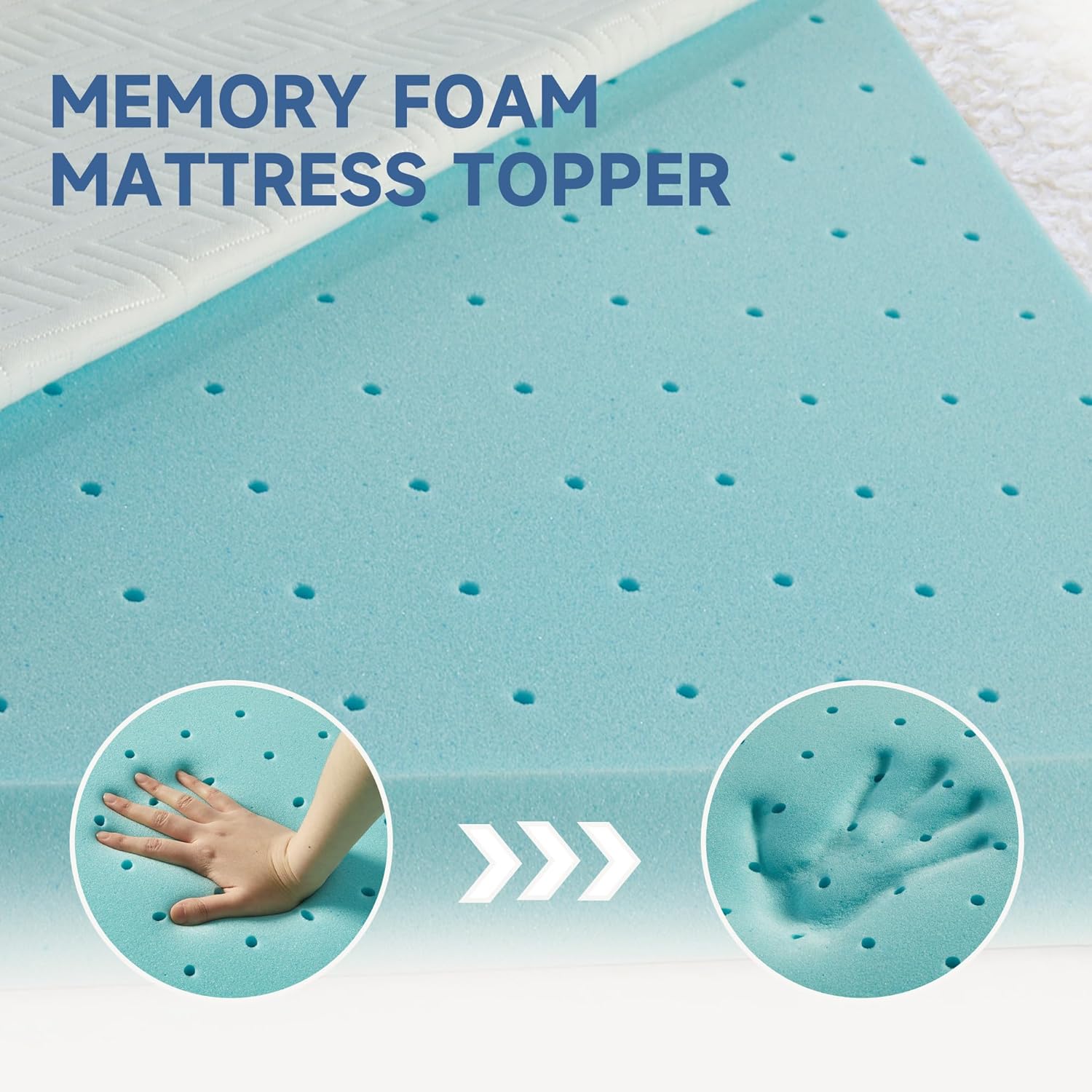 Thumbnail 4 de Eiayeebil 3 Inch Memory Foam Mattress Topper (Full) with Removable & Washable Cover
