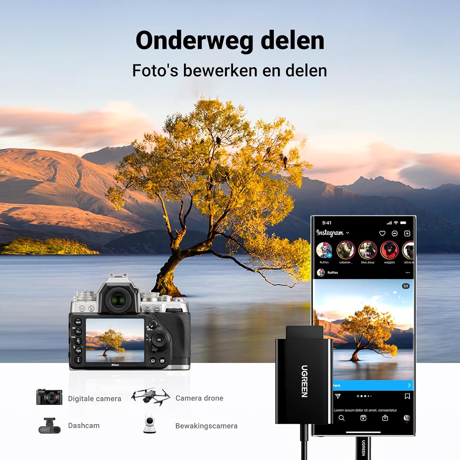 Thumbnail 6 de UGREEN USB-C-kaartlezer voor SD en microSD, gelijktijdig lezen, zwart, 170 MB/s