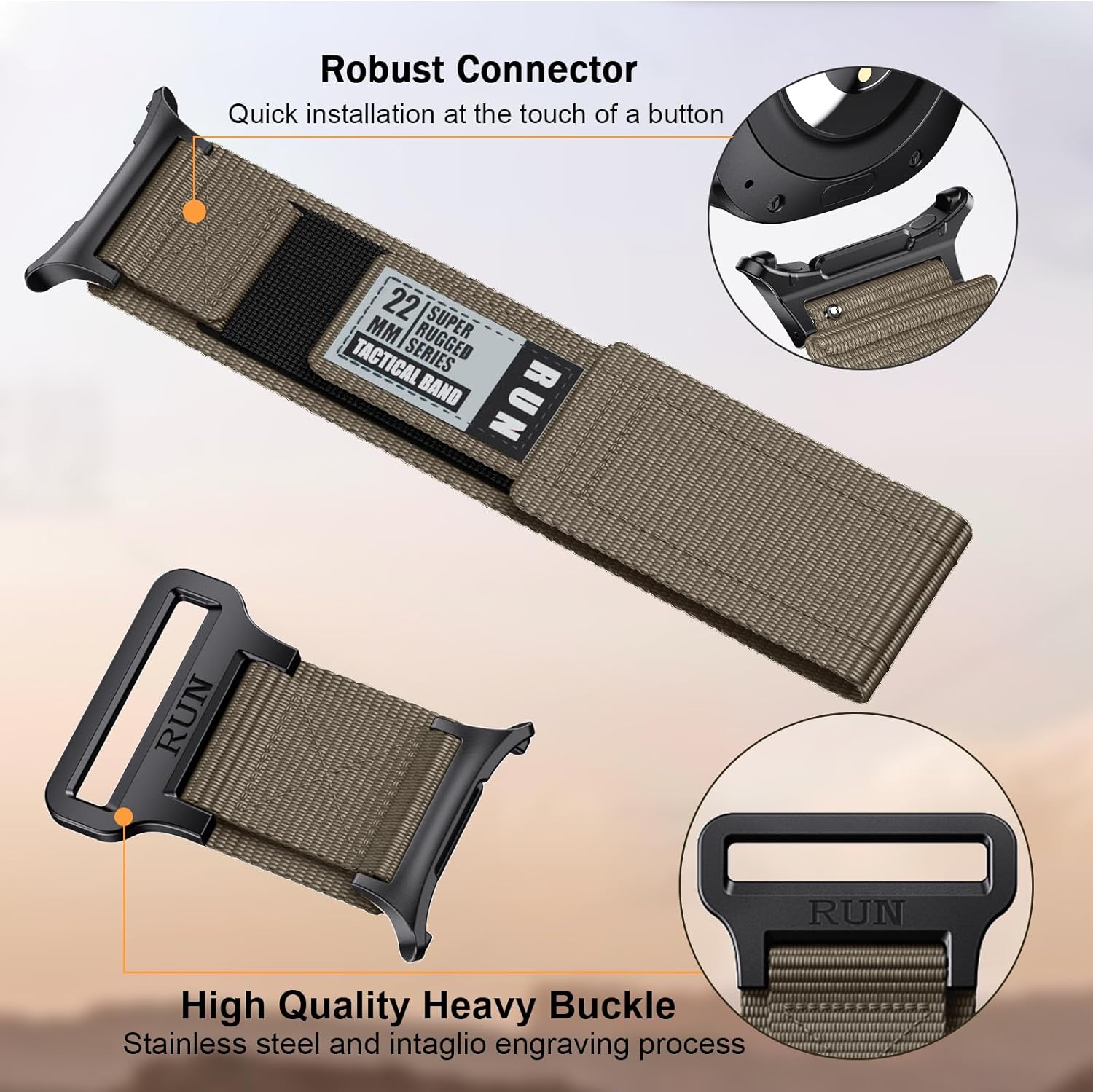 Detalle 2 de NotoCity Nylon Strap for Samsung Galaxy Watch Ultra 47mm (Brown) – Durable Replacement Band