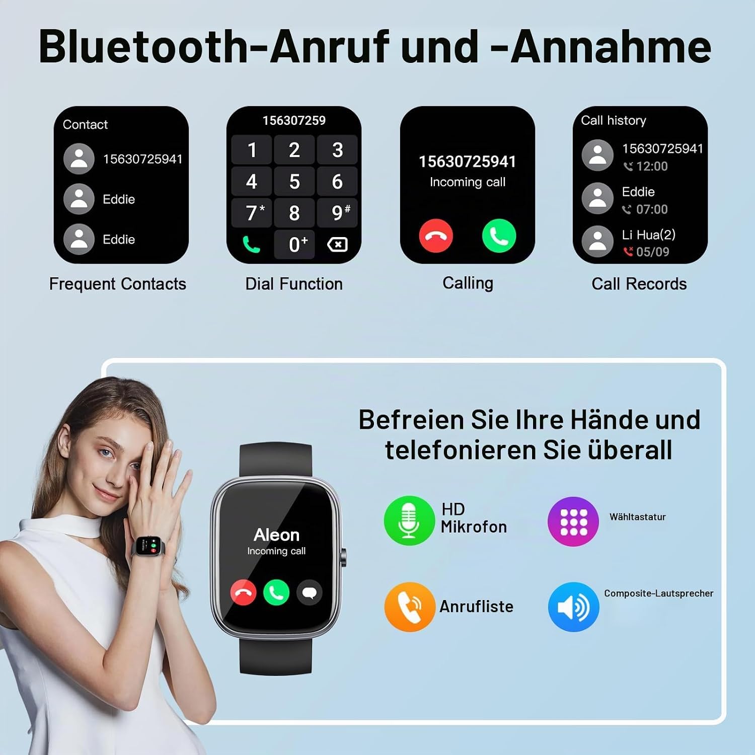 Jugeman Smartwatch mit 1,91-Zoll Display, Bluetooth-Anrufen und 110+ Sportmodi