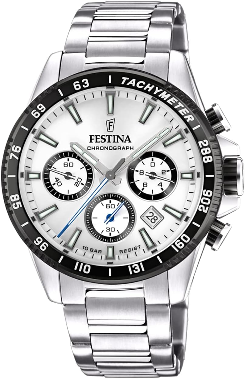 Detalle 2 de Festina Timeless Chronograph F20560/4 para hombre: cronógrafo analógico de acero 316L y 10 ATM