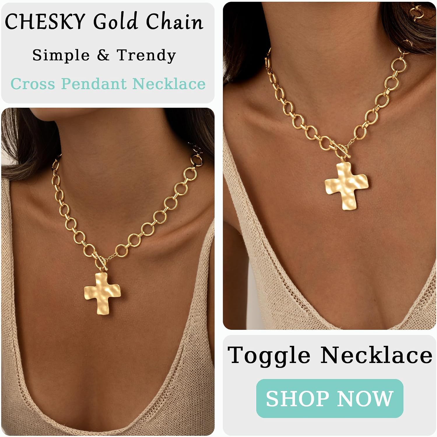 Thumbnail 6 de CHESKY Cross Necklace, 14K Gold-Plated Brass