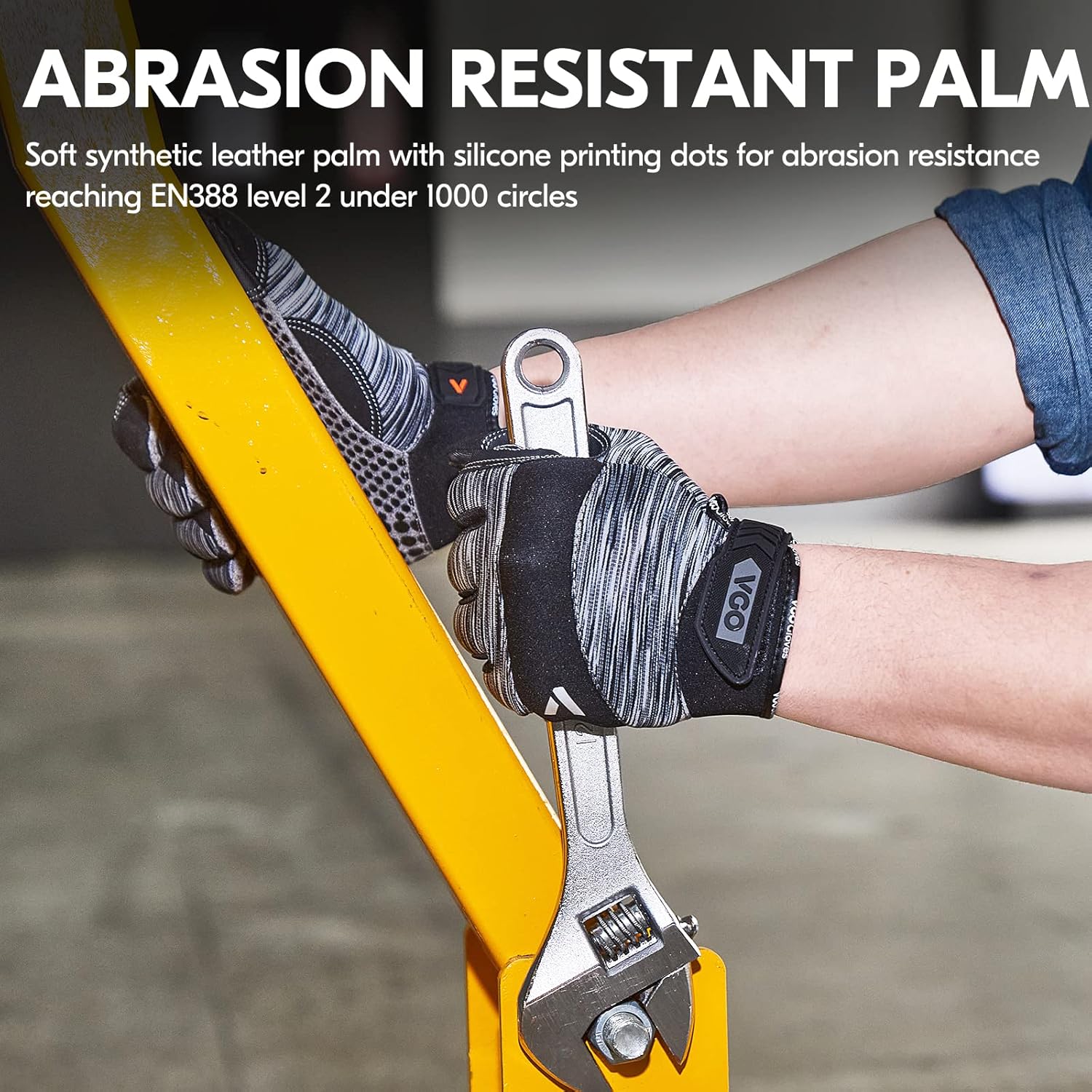 Thumbnail 3 de Vgo... Guanti da lavoro uomo in pelle touchscreen con silicone antischiocco (Tg 10/XL), grigio, 1 paio