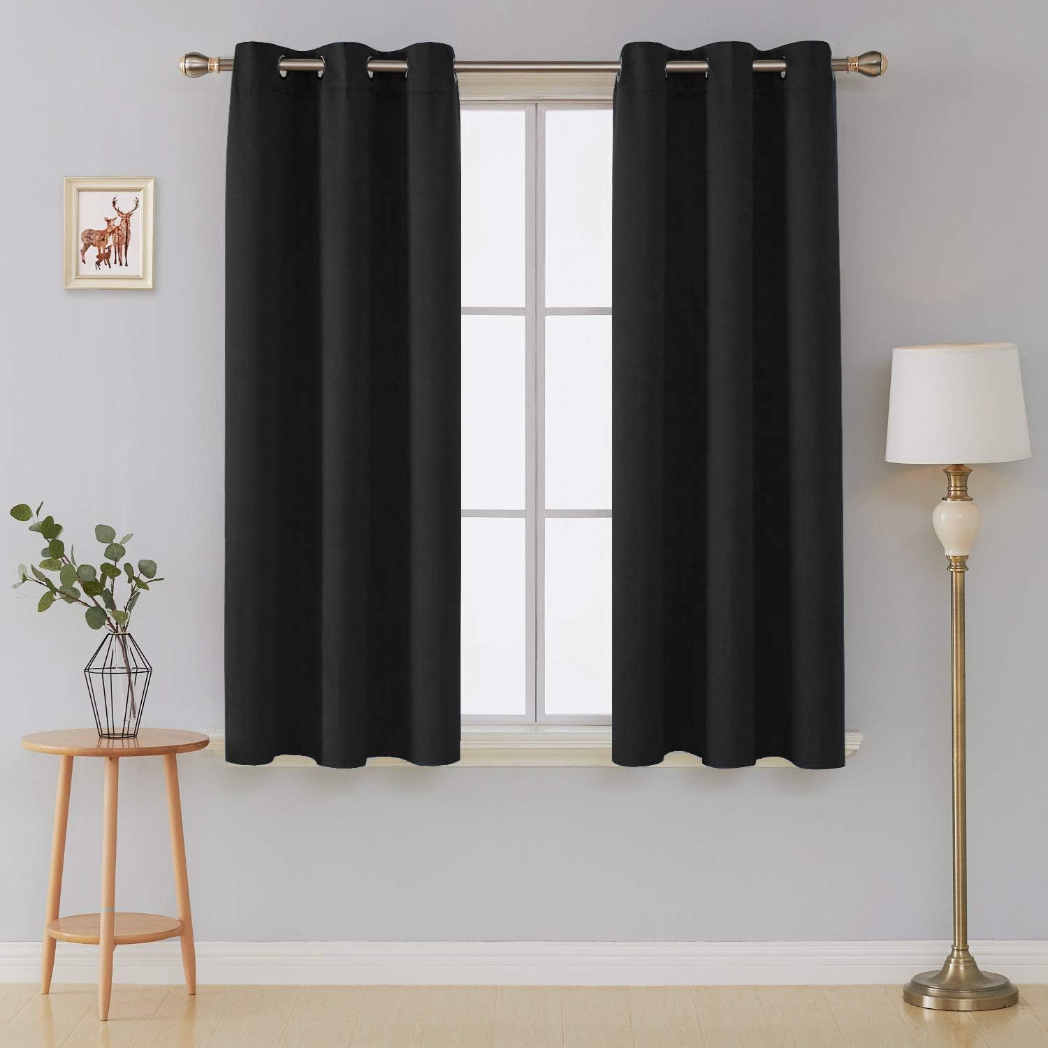 Thumbnail 1 de Thermal Insulated Blackout Ring Top Eyelet Curtains (Black, 66 x 54 Inches) — 2 Panels
