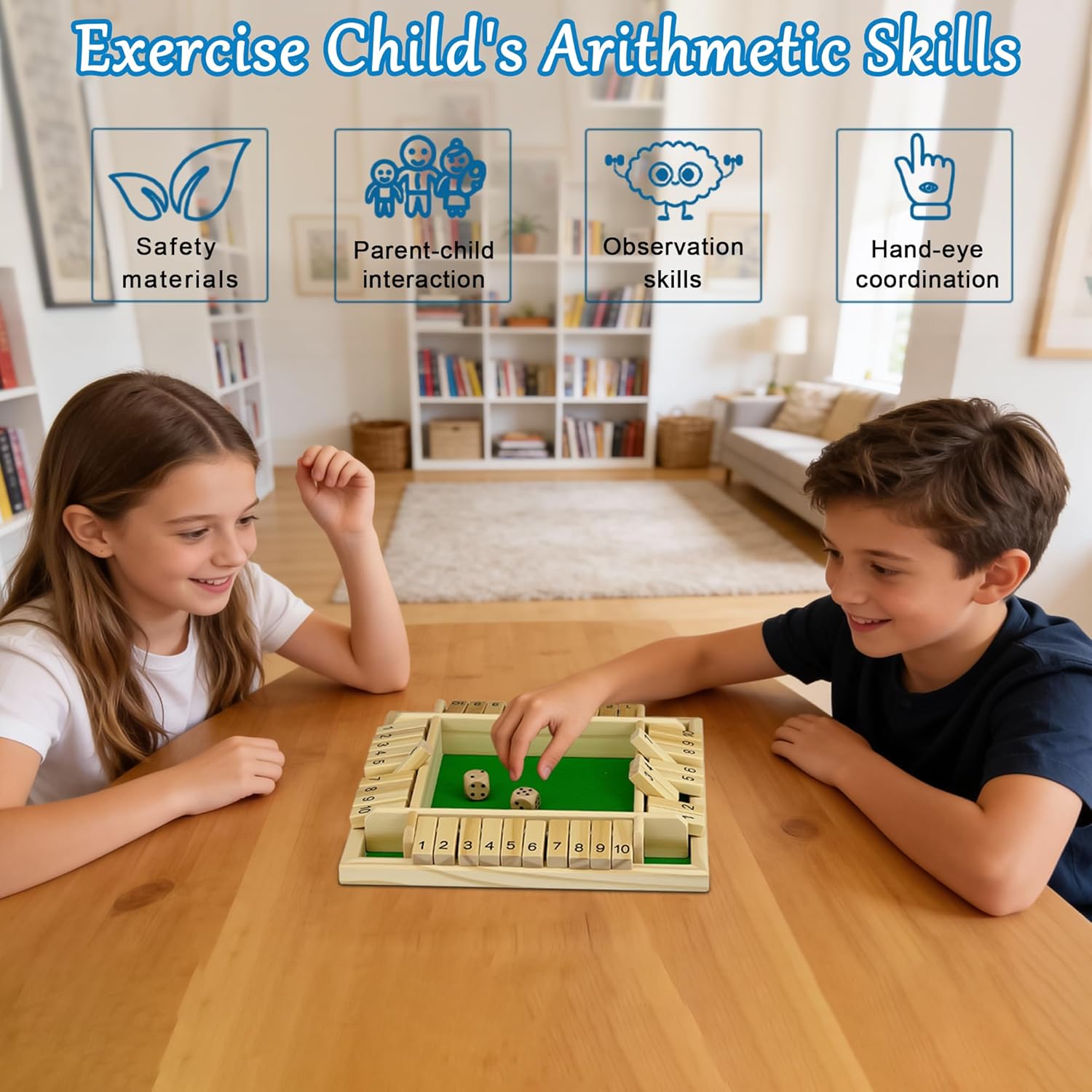 Thumbnail 1 de Shut The Box Spiel für 4 Spieler aus Lindenholz – 21,5 x 21,5 cm Würfel- & Mathe-Brettspiel