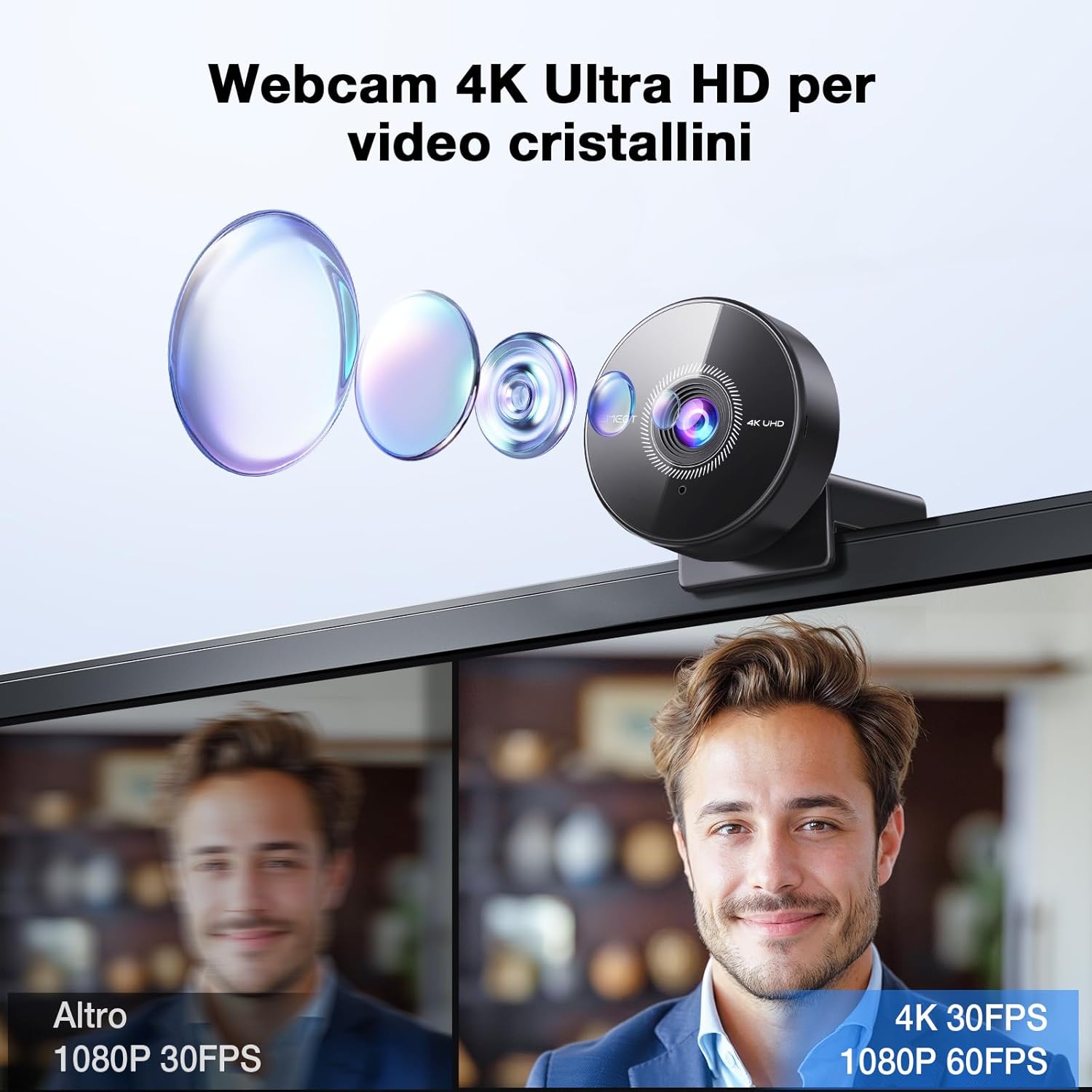 Thumbnail 3 de EMEET C950 4K Webcam PC – 8 MP, 4K UHD, AF PDAF, Microfono antirumore, FOV 73°, Privacy cover, USB 2.0