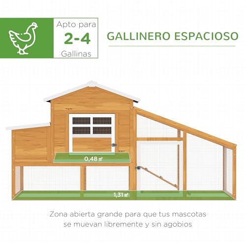 Detalle de PawHut Gallinero de Madera Exterior 🐔 200x80x105 cm