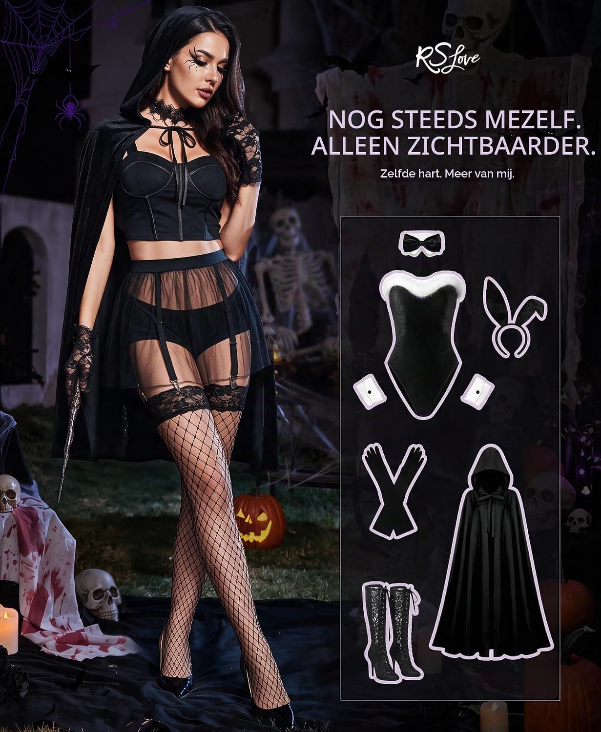 Detalle de RSLOVE halterloze netkousen voor dames met bloemenkant en siliconen antislip