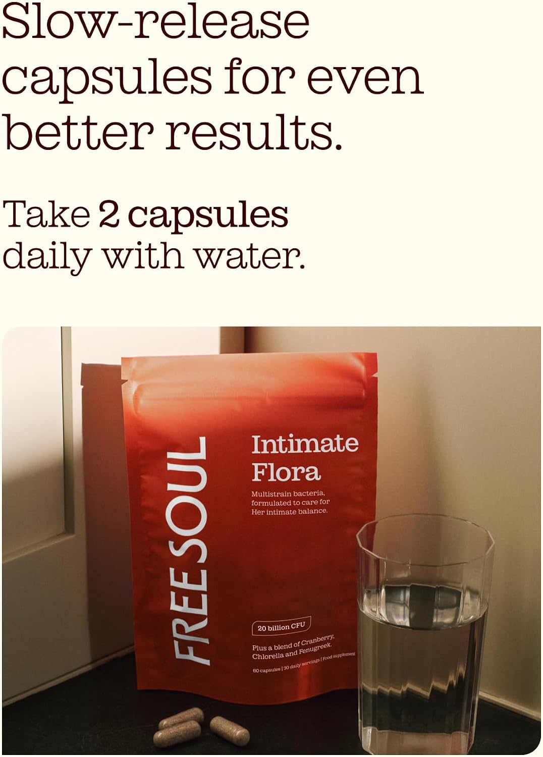 Detalle 2 de Intimate Flora Probiotics for Women by Free Soul — 20 Billion CFU with Cranberry, Fenugreek & Chlorella