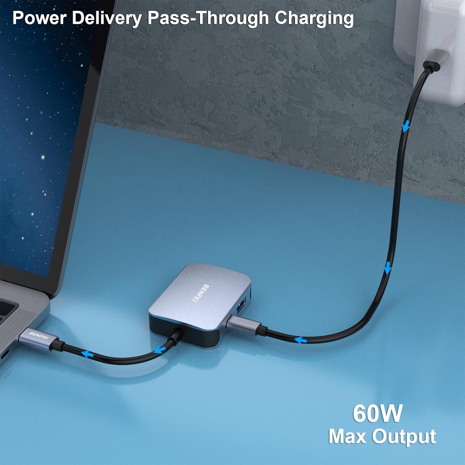 Thumbnail 6 de BENFEI Hub USB-C 4in1 con HDMI 4K, VGA e USB 3.0 fino a 5 Gbps + Power Delivery 60W (grigio)
