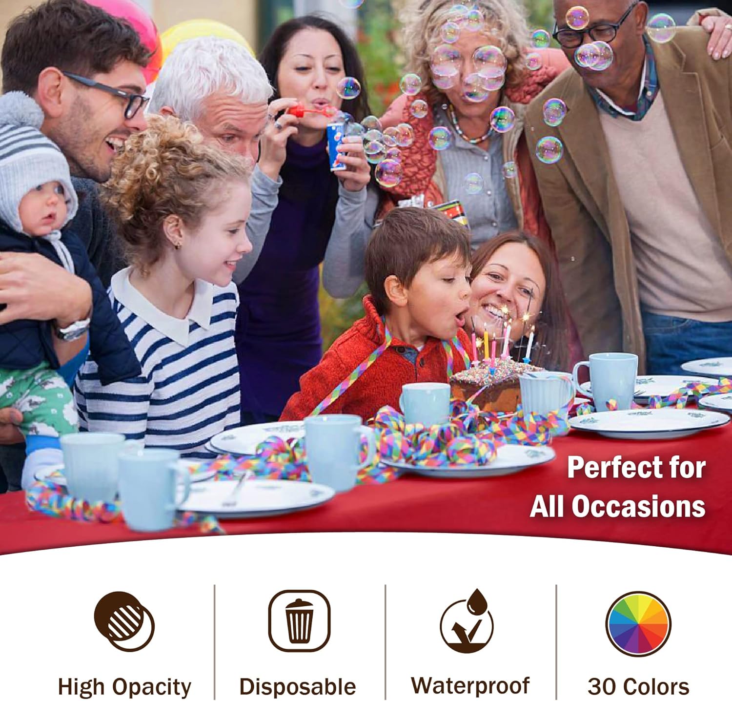 Thumbnail 4 de Party Solids Pack Of 6 Premium Plastic Tablecloths, 54 x 108 Red