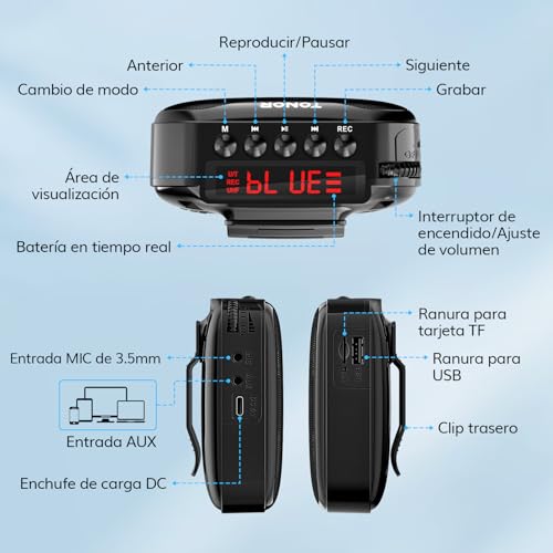 Thumbnail 7 de TONOR 15W Wireless Altavoz con Micrófono Inalámbrico K11: PA portátil para docentes, guías y entrenadores