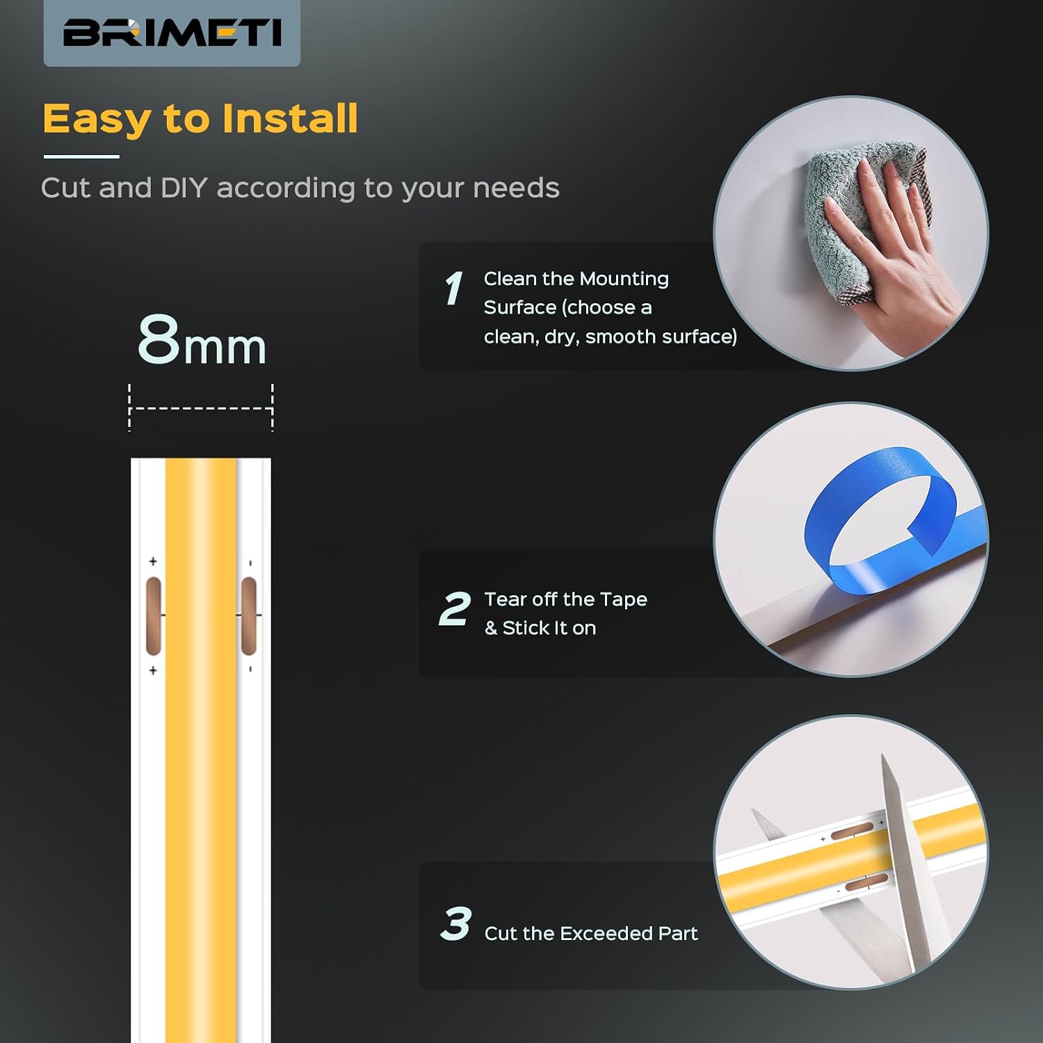 Thumbnail 6 de BRIMETI 1M COB-ledstrip, USB 5 V, 6000 K en dimbaar