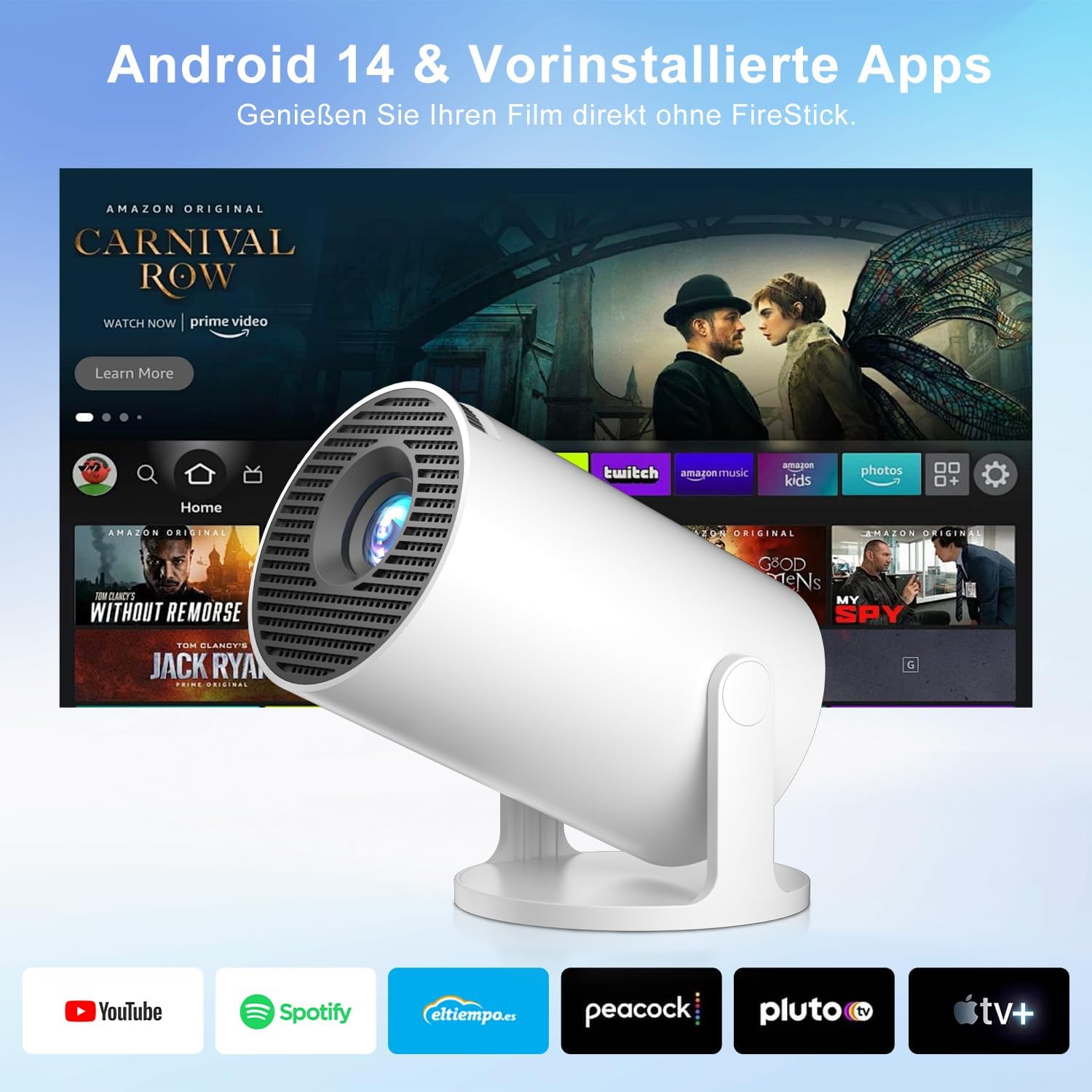 Detalle de Salange Mini Beamer – tragbarer 4K-fähiger Android 14 Projektor mit 270° Drehung