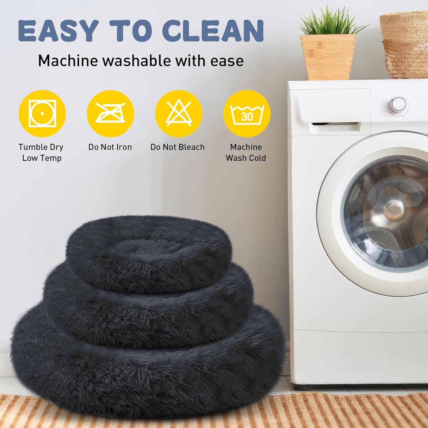 Thumbnail 5 de LUOJINYI cuccia morbida in felpa con bordo a ciambella, fondo antiscivolo e base rotonda (colore blu navy) – 70 cm