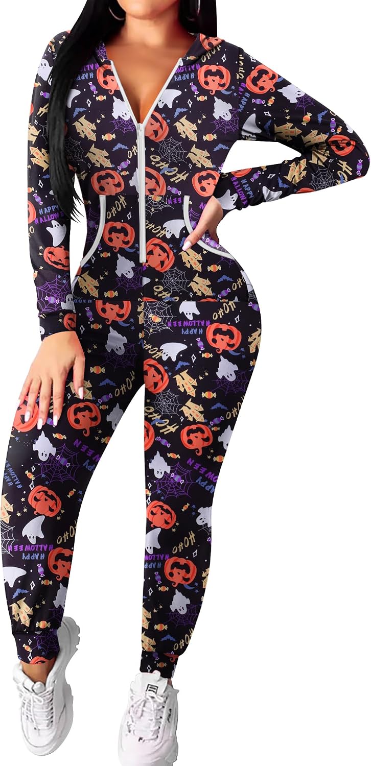 Detalle de Ekouaer Women's Halloween Onesie, Polyester-Elastane Blend
