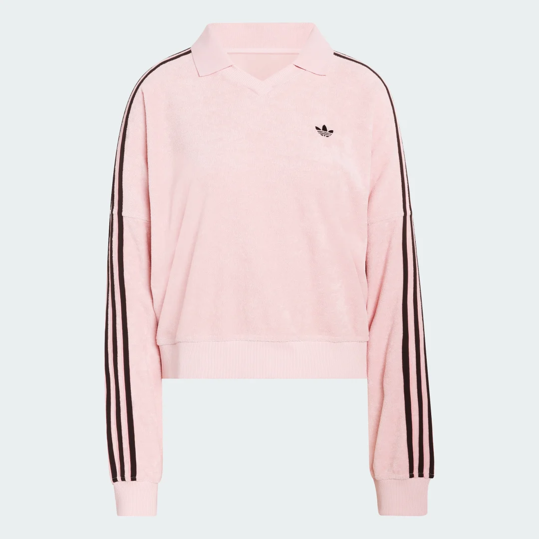Detalle 2 de Polo de rizo y manga larga con cuello de pico de Adidas en rosa