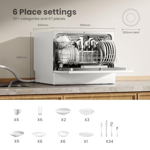 Detalle de COMFEE' Table Top Dishwasher, 6 Place Settings, White – practical compact helper for small households