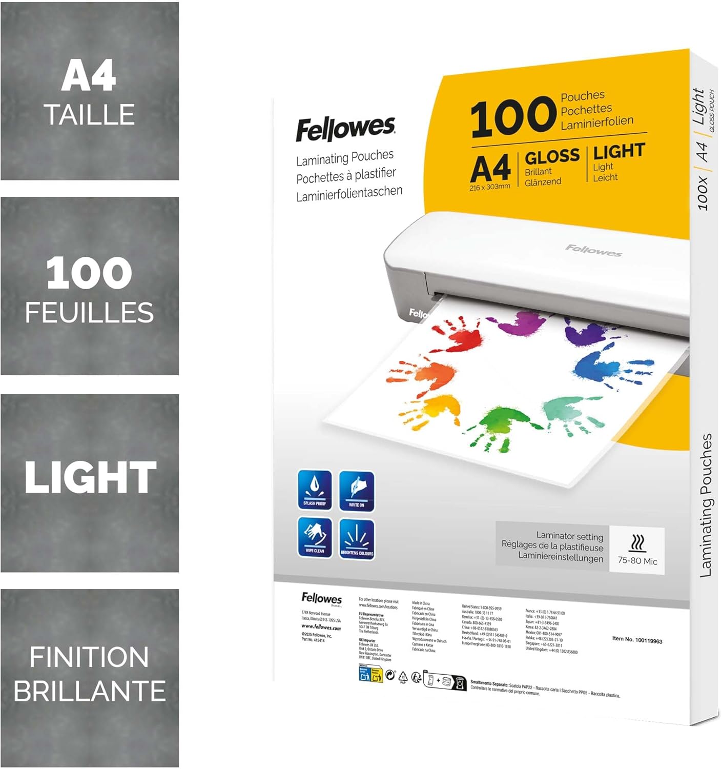 Thumbnail 1 de Fellowes pochettes de plastification A4 brillantes (lot de 100 feuilles) pour photos, affiches et documents