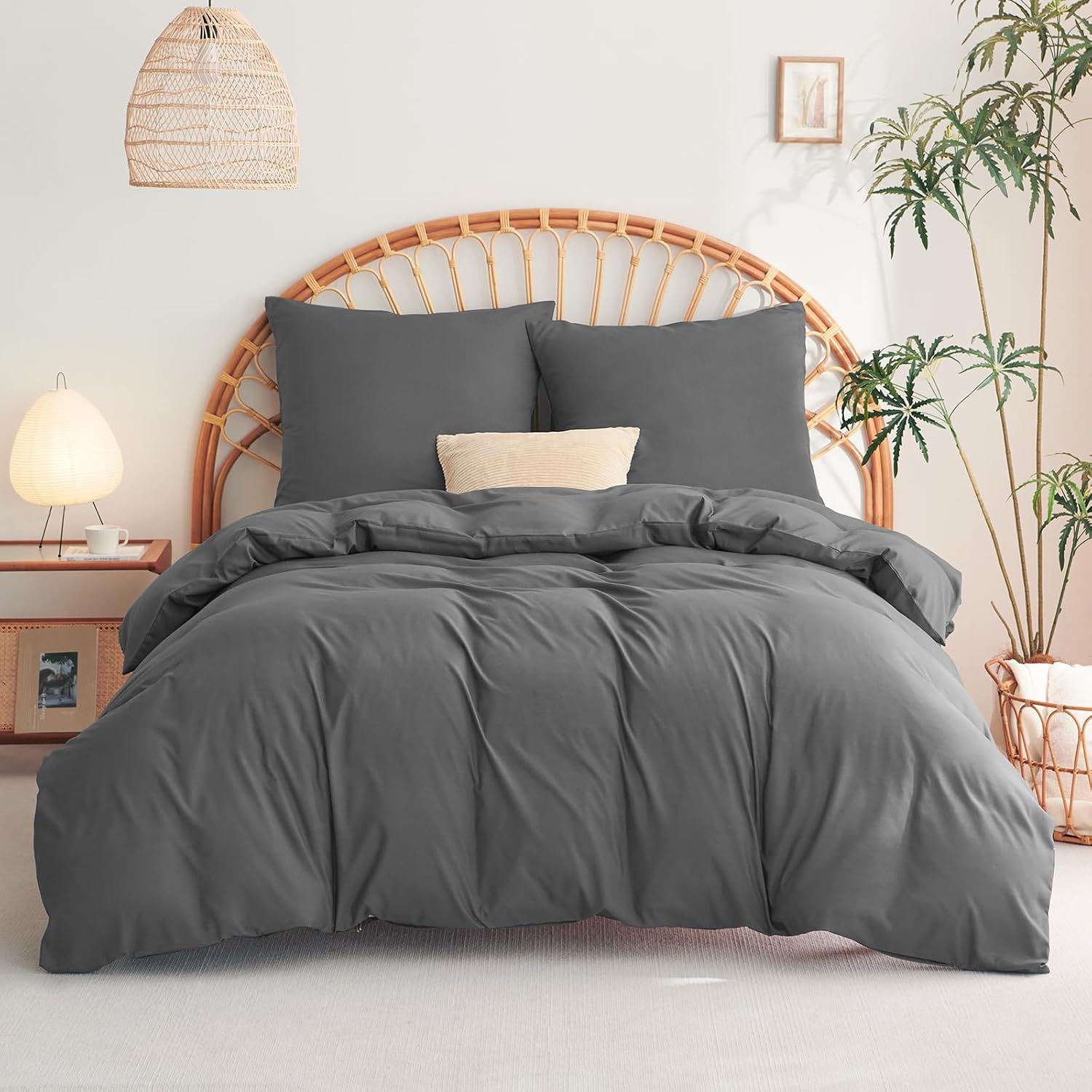 Detalle de WAVVE Bettwäsche 200x200 Anthrazit – Mikrofaser-Set (3-teilig) mit Reißverschluss