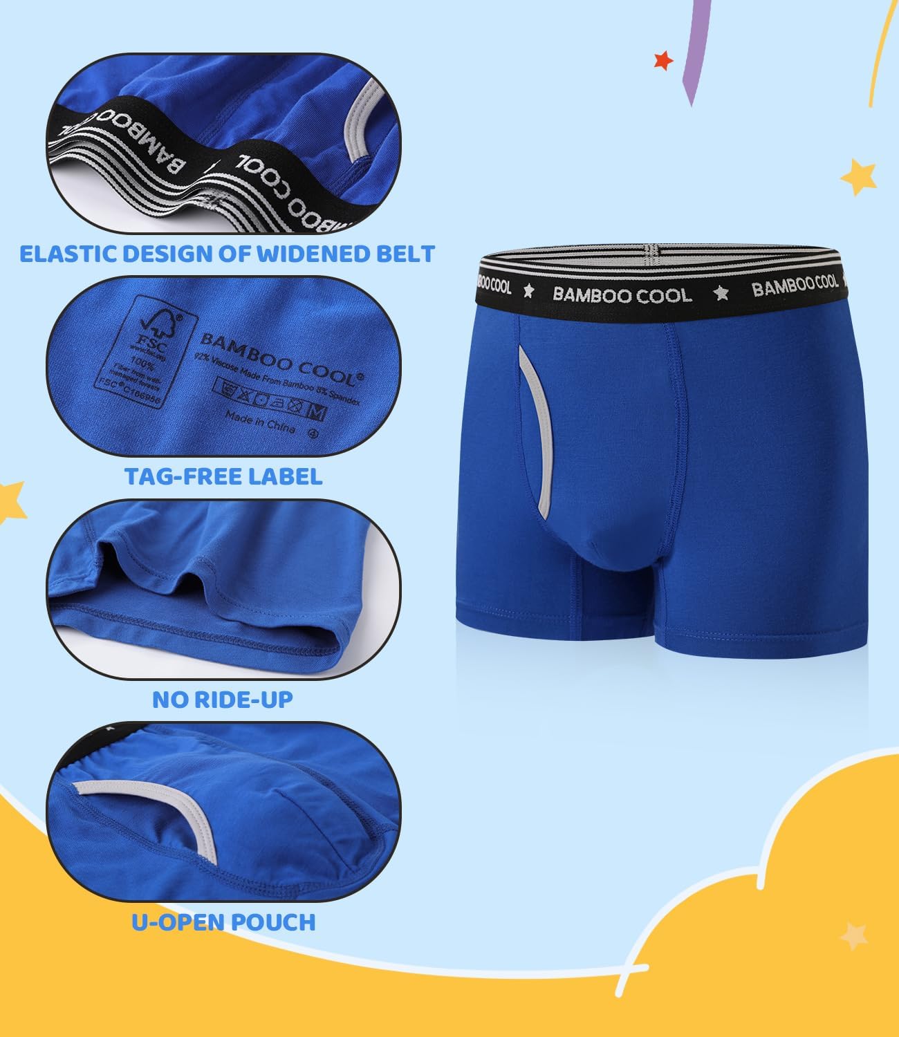 Detalle 2 de BAMBOO COOL Boys’ Boxer Briefs 6-Pack, Bamboo Viscose, Tag-Free