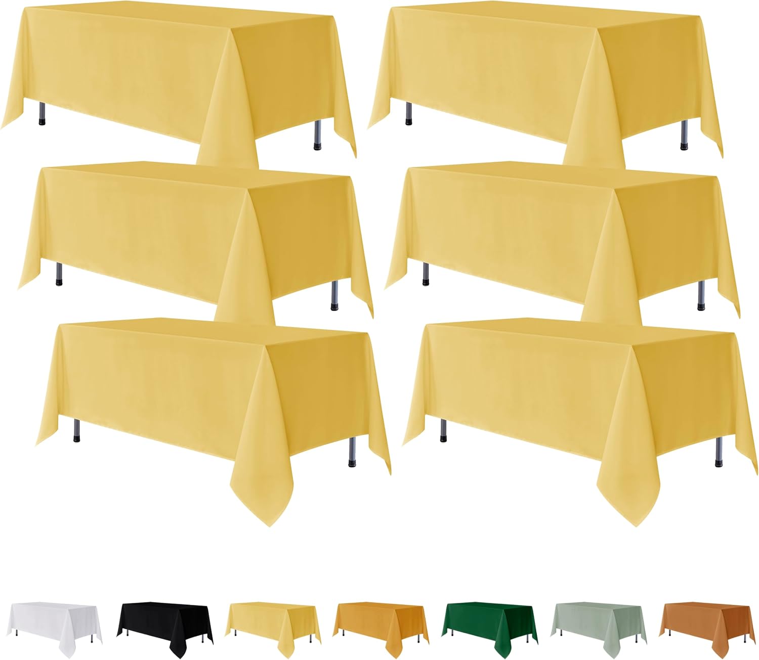 Detalle de Fitable 6 Pack Yellow Rectangle Table Clothes (70 x 108 Inch) – Wrinkle and Stain Resistant Polyester Tablecloths, Washable for Weddings, Parties, Banquets