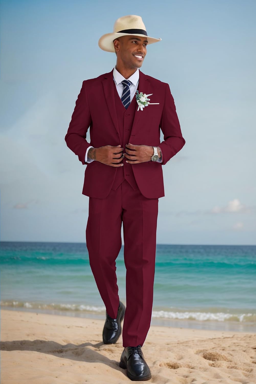 Detalle de COOFANDY Men's 3-Piece Cotton-Linen Suit with Blazer, Vest and Pants