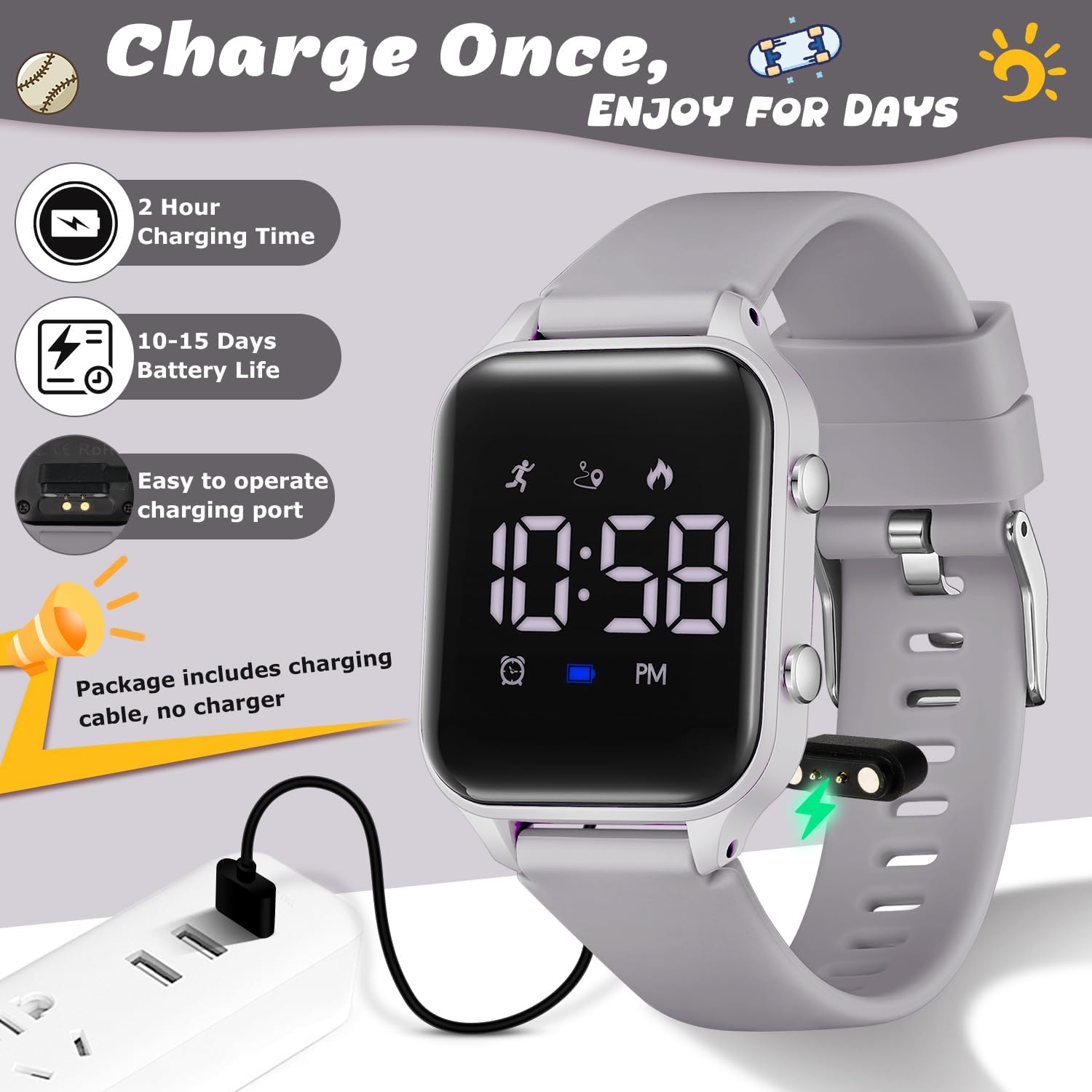 Thumbnail 3 de Timever L6615E-Grey Kids Digital Watch with Pedometer, Alarms & Stopwatch