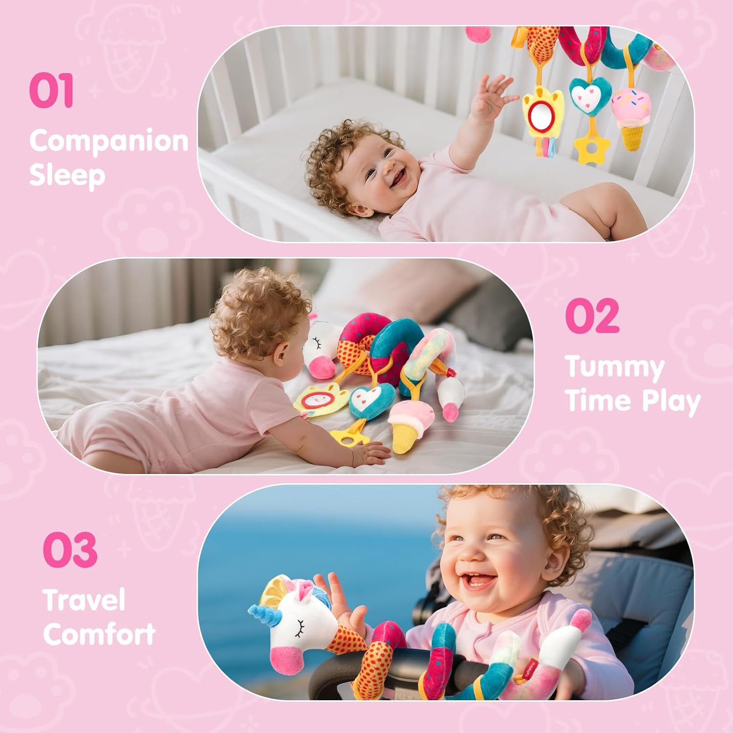Thumbnail 5 de hahaland Car Seat Toys for Babies 0-6 Months Girl: Safe, Detachable, and Stimulating Plush Set