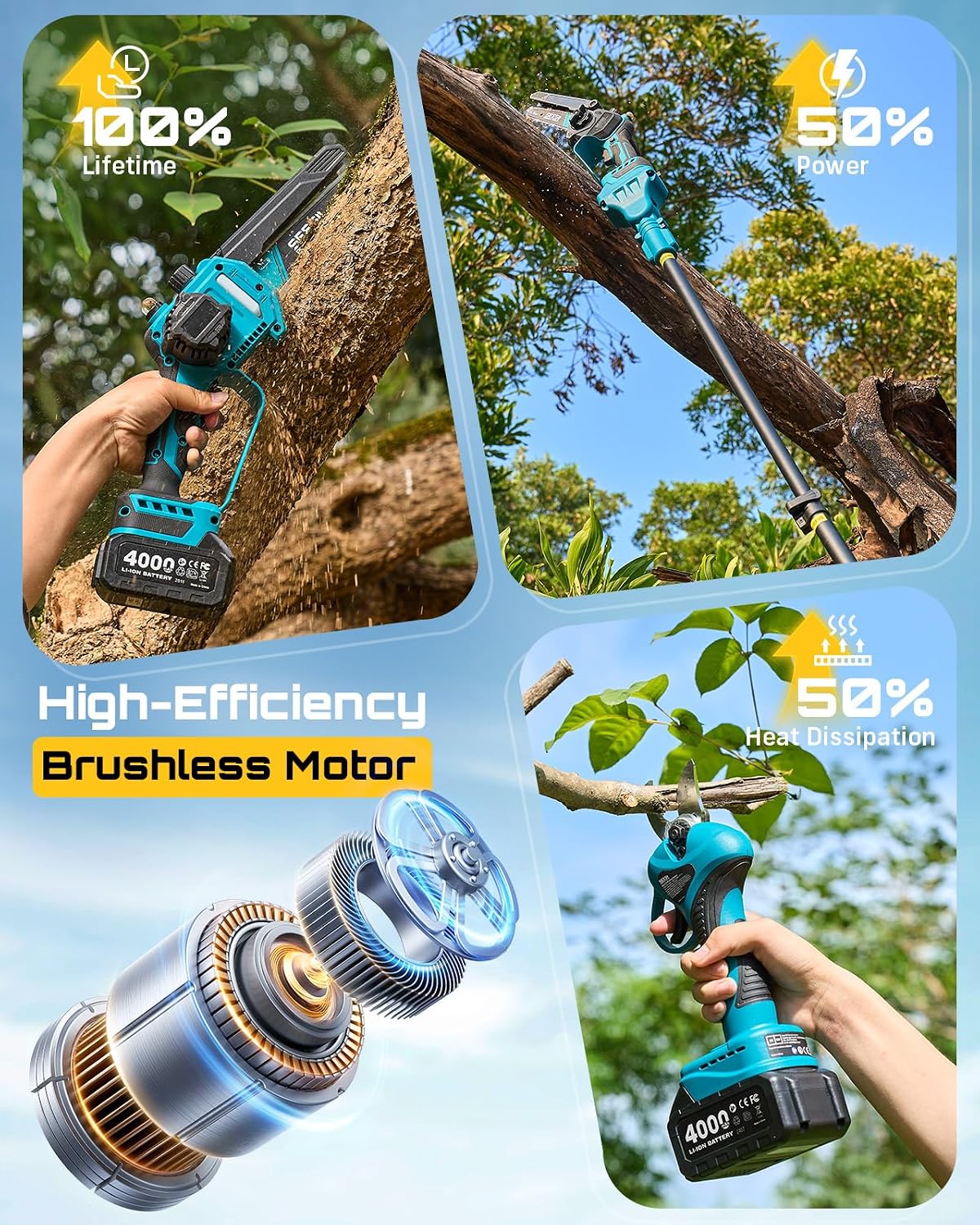Detalle 2 de SEESII L40 pro Pole Saw and Pruning Shears Kit, Brushless Motor