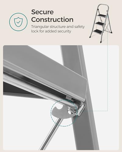 Detalle de SONGMICS 3-Step Folding Ladder – Safe, Compact Steel Step Stool