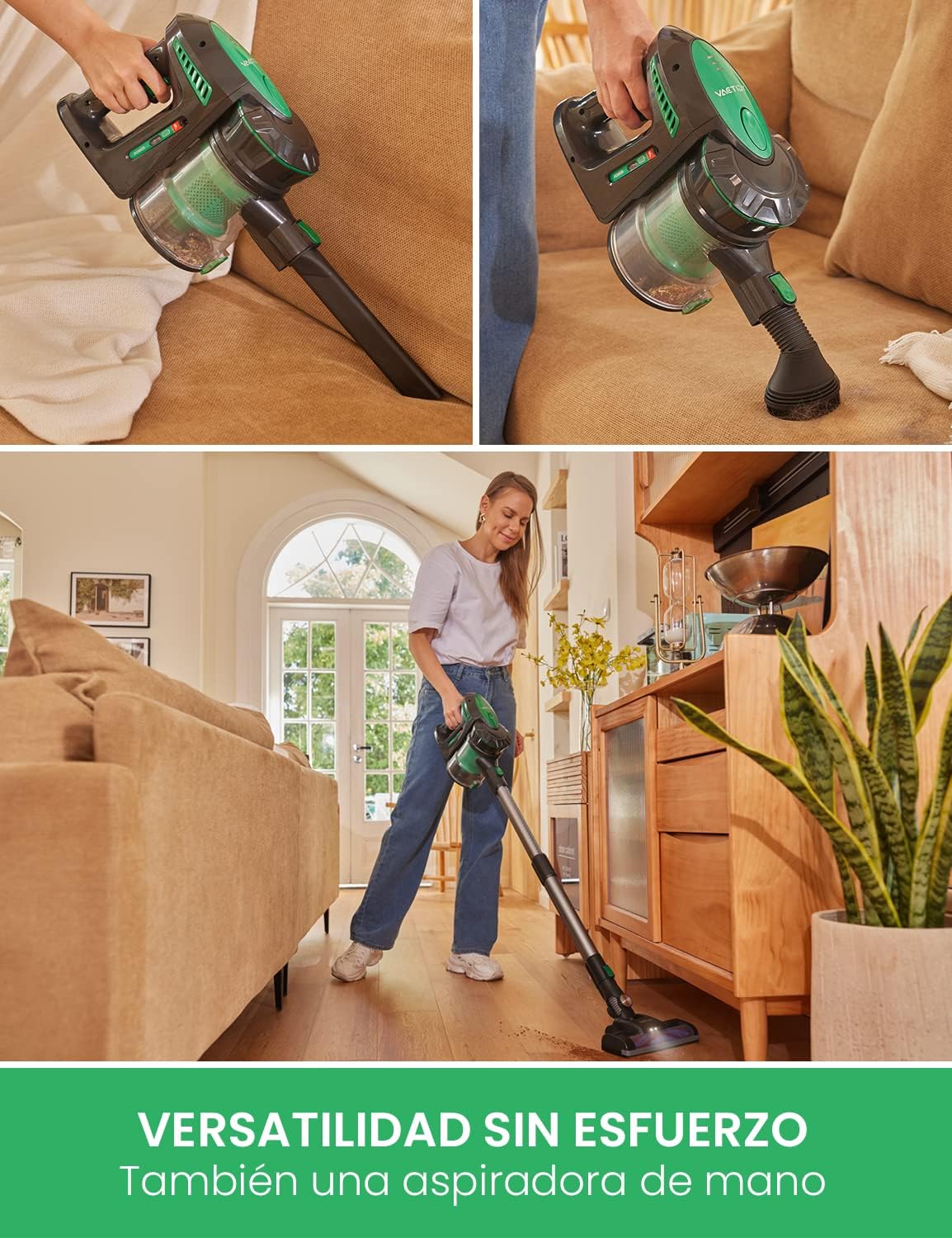 Detalle 2 de Vactidy V8 Aspiradora 200W, Verdes, Compacta y Potente