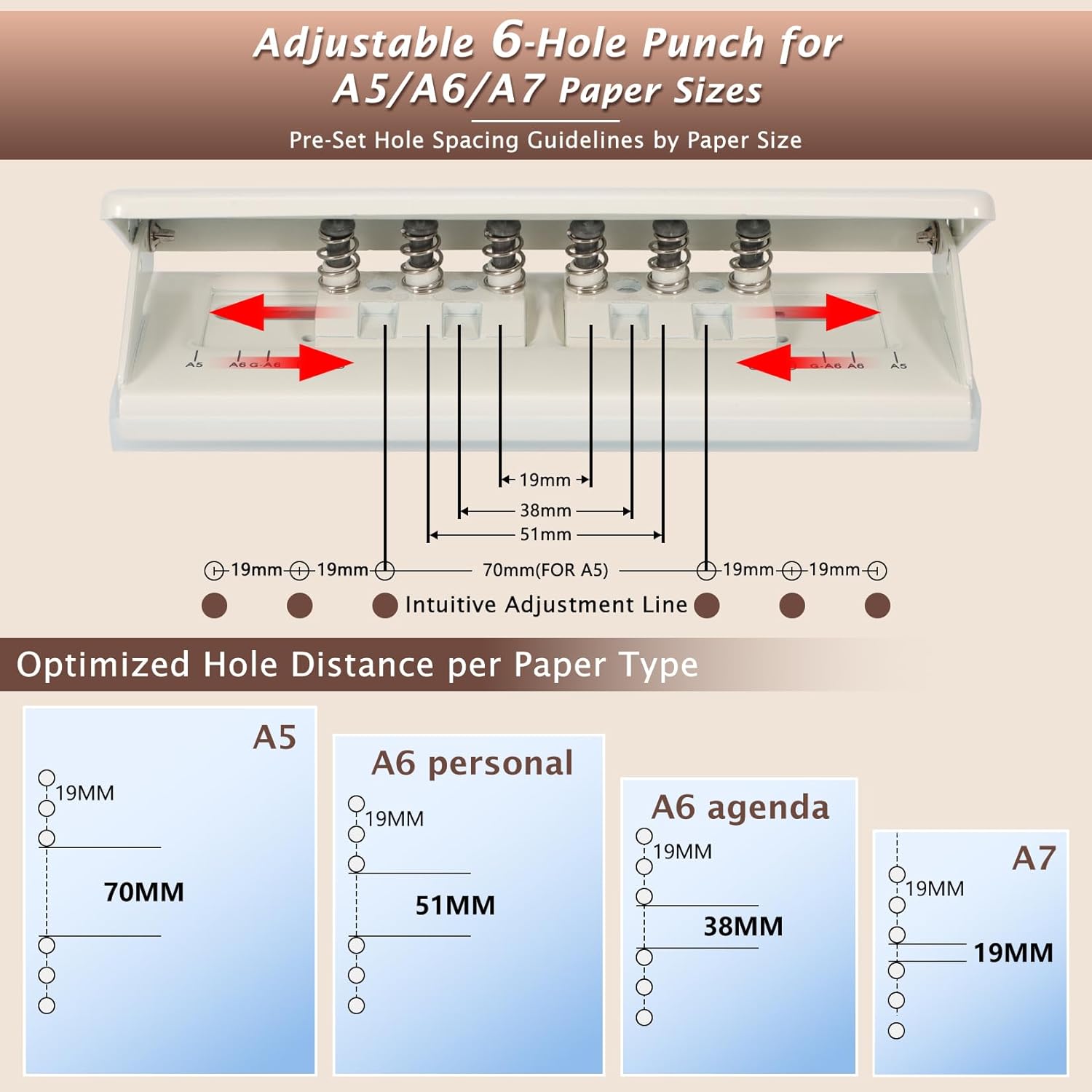 Thumbnail 4 de 6-Hole Paper Puncher All Metal Adjustable