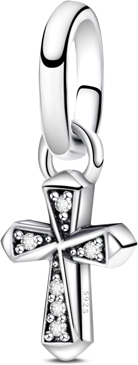 Detalle de Ruaidhra Sterling-Silber Charms-Anhänger mit Kreuz & Herz-Motiv – Charm Clip Stopper Bead für Armband oder Halskette