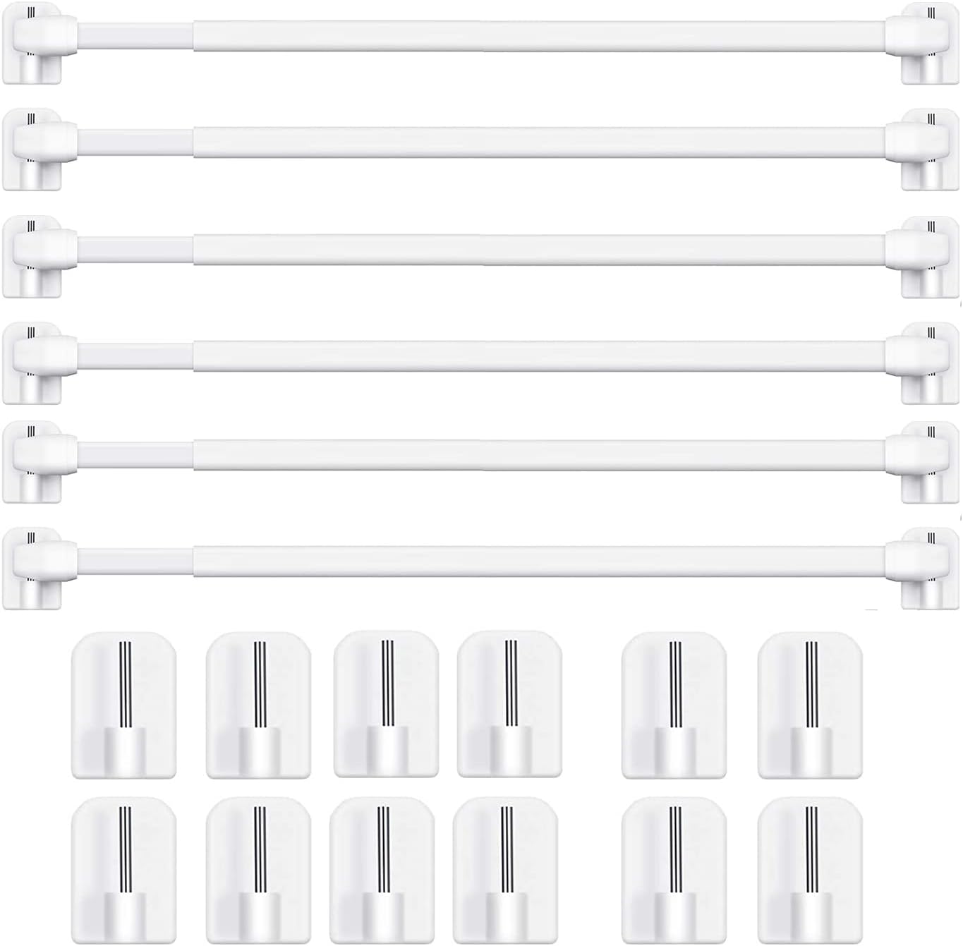 Detalle de BANJILI 6-Set Scheibengardinenstangen 30–50 cm, ausziehbar mit selbstklebenden Haken für Küche & Fenster