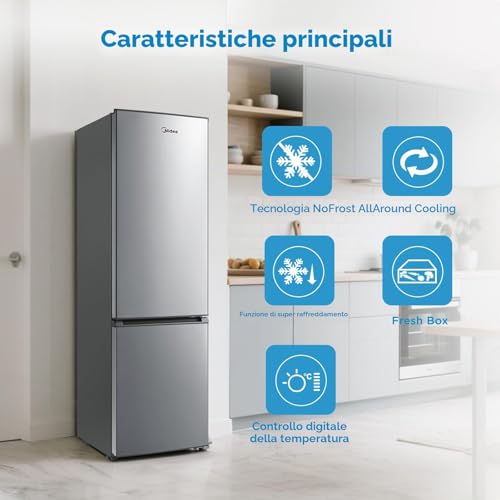 Detalle 2 de Midea MERB276FGE02A 270L: Frigorifero Combinato Total No Frost con All-Around Cooling, Inox