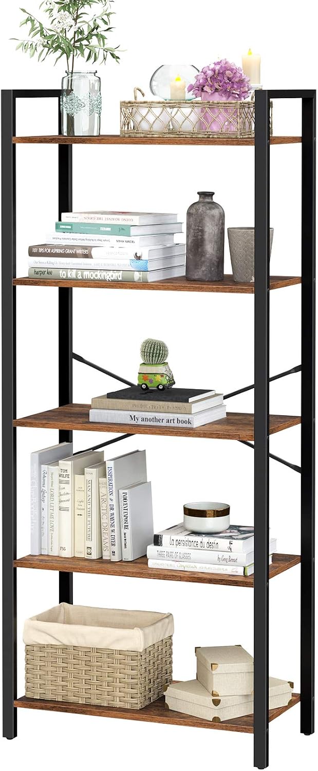 Detalle 2 de VASAGLE LLS061B01 boekenkast met 5 planken, stalen frame, rustiek bruin-zwart