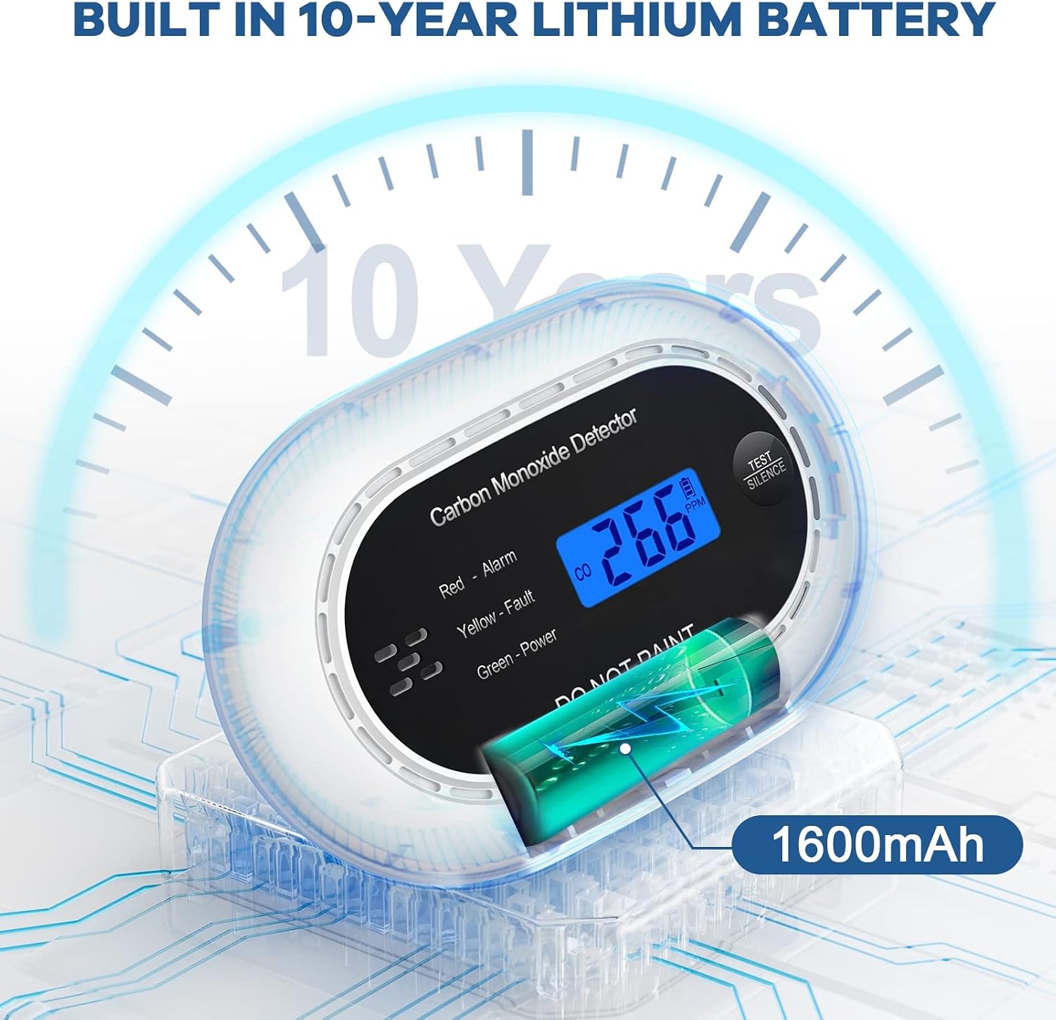 Detalle de Carbon Monoxide Detector LCD with 10‑year battery 🚨