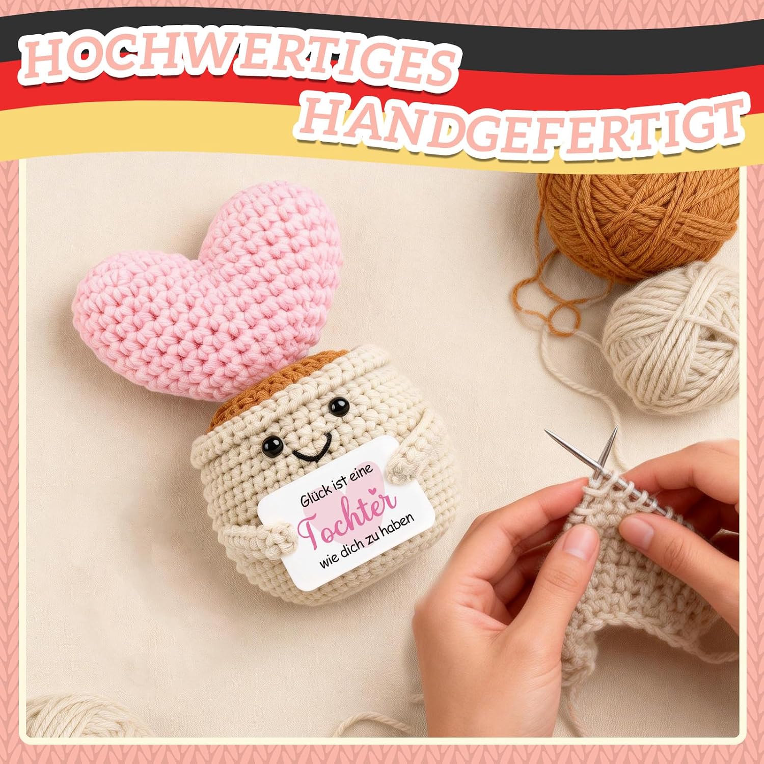 Detalle de Giftota Geschenk für Tochter von Mama – Handgehäkeltes Pocket Hug Herz mit Botschaft