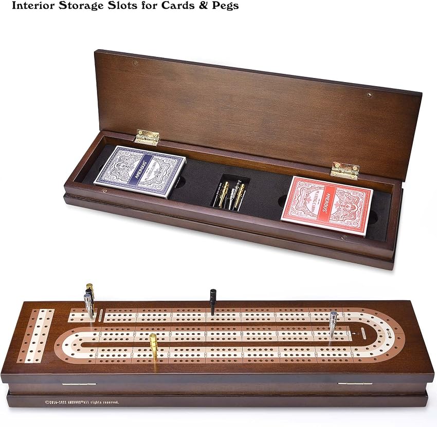 Detalle de AMEROUS Wooden Cribbage Board Game with Magnetic Lock 🎲